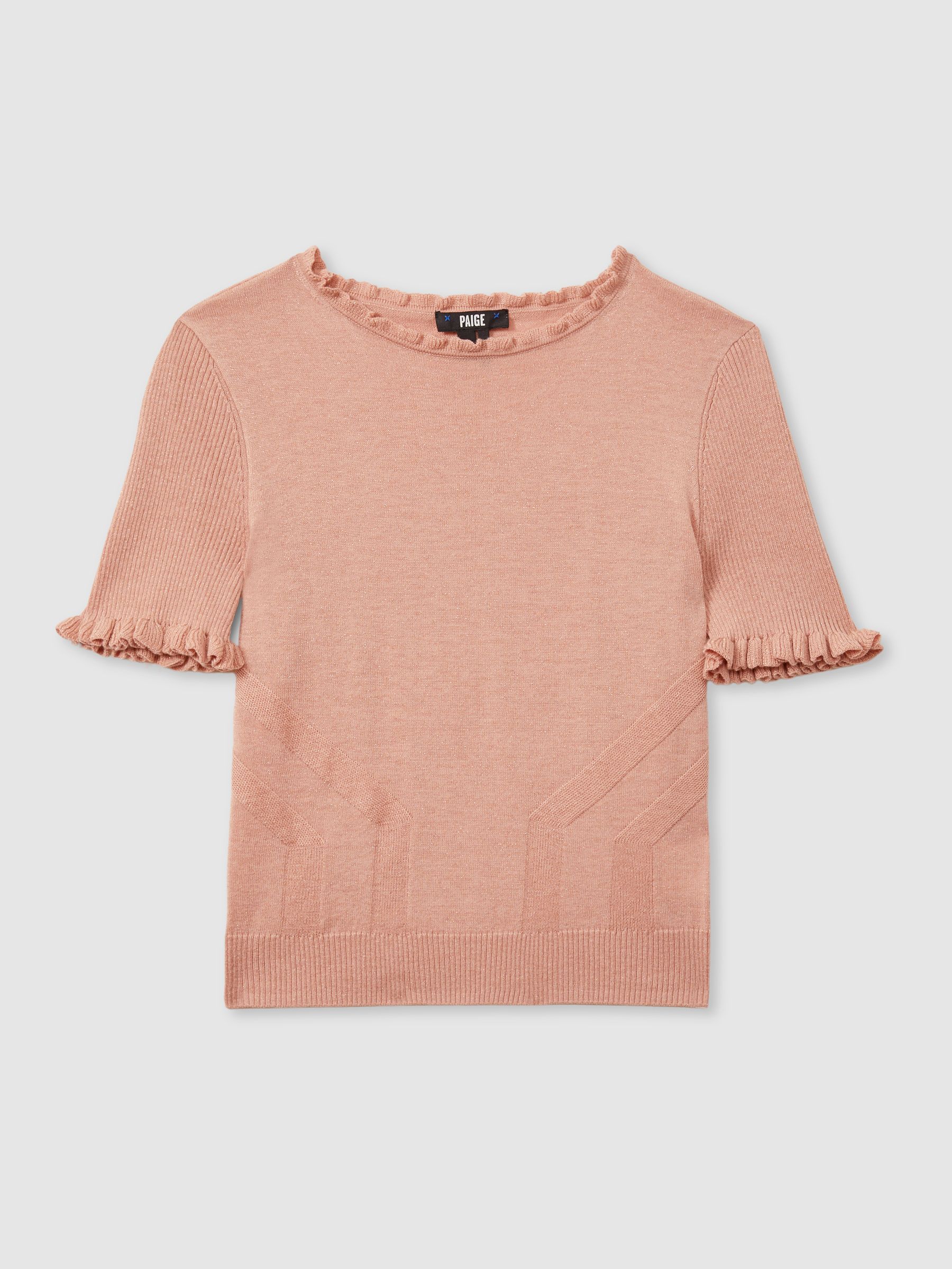 Paige Metallic Ruffle Trim Top in Peach