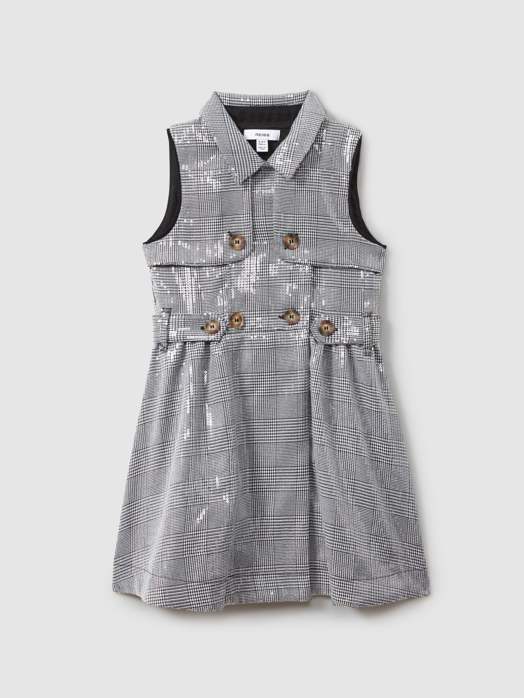 4-9 yrs Sequin Dogtooth Double-Breasted Dress in Black/White