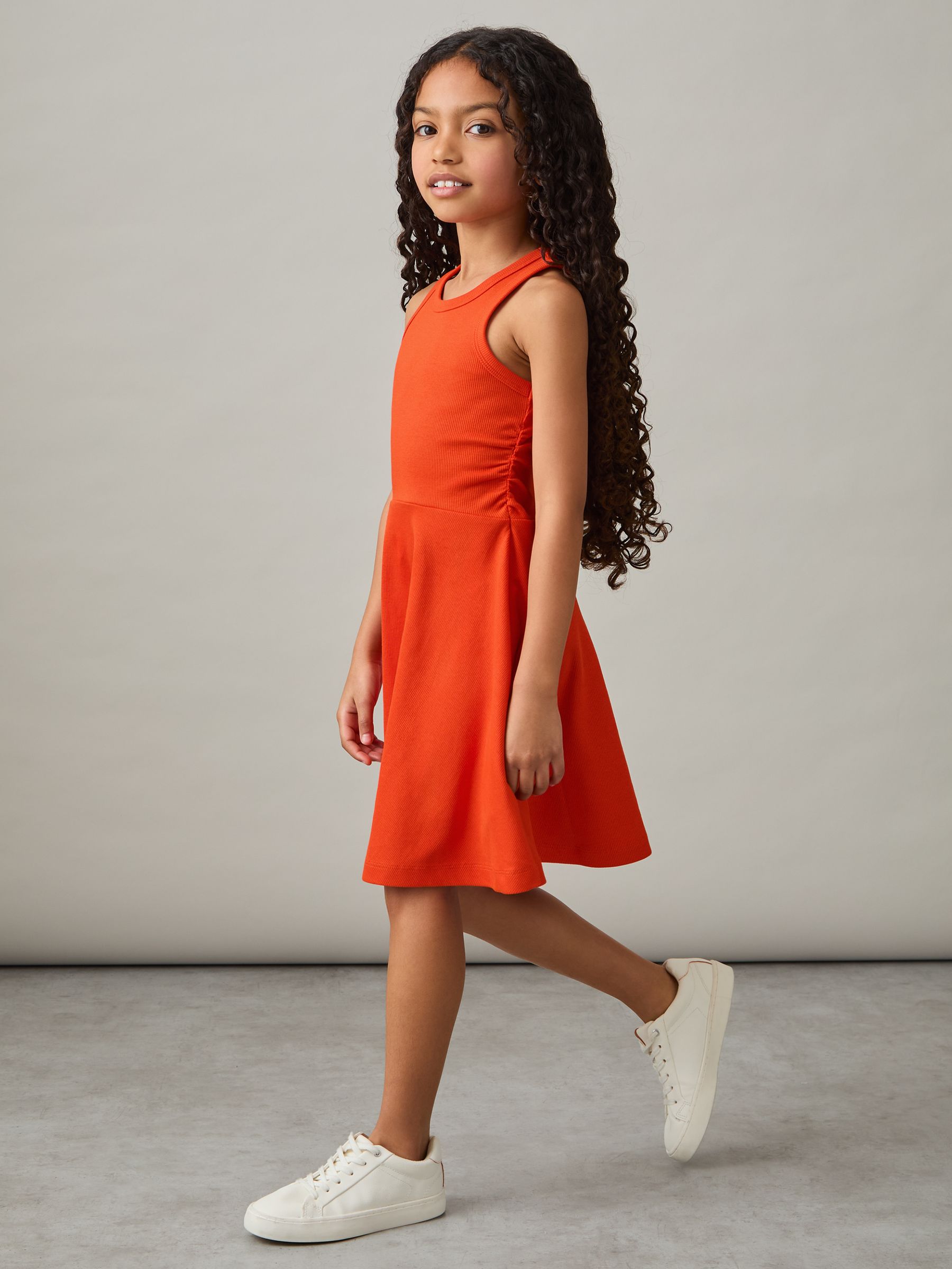 9-13 yrs Jersey Ruched Skater Dress in Orange