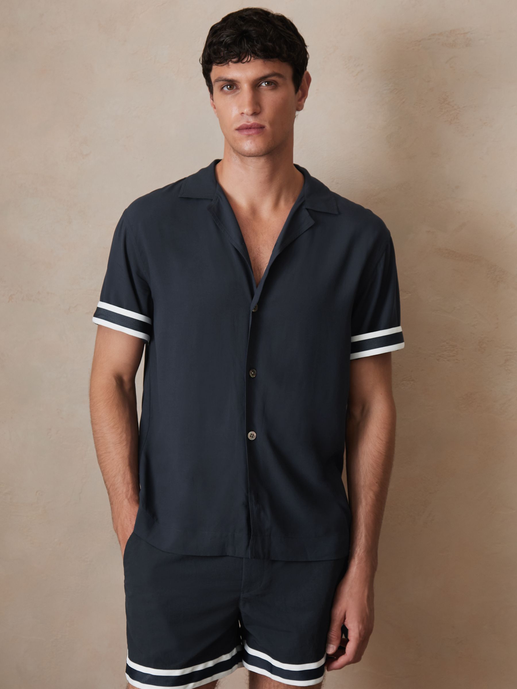 Reiss | Ché Stripe-Cuff Shirt in Navy