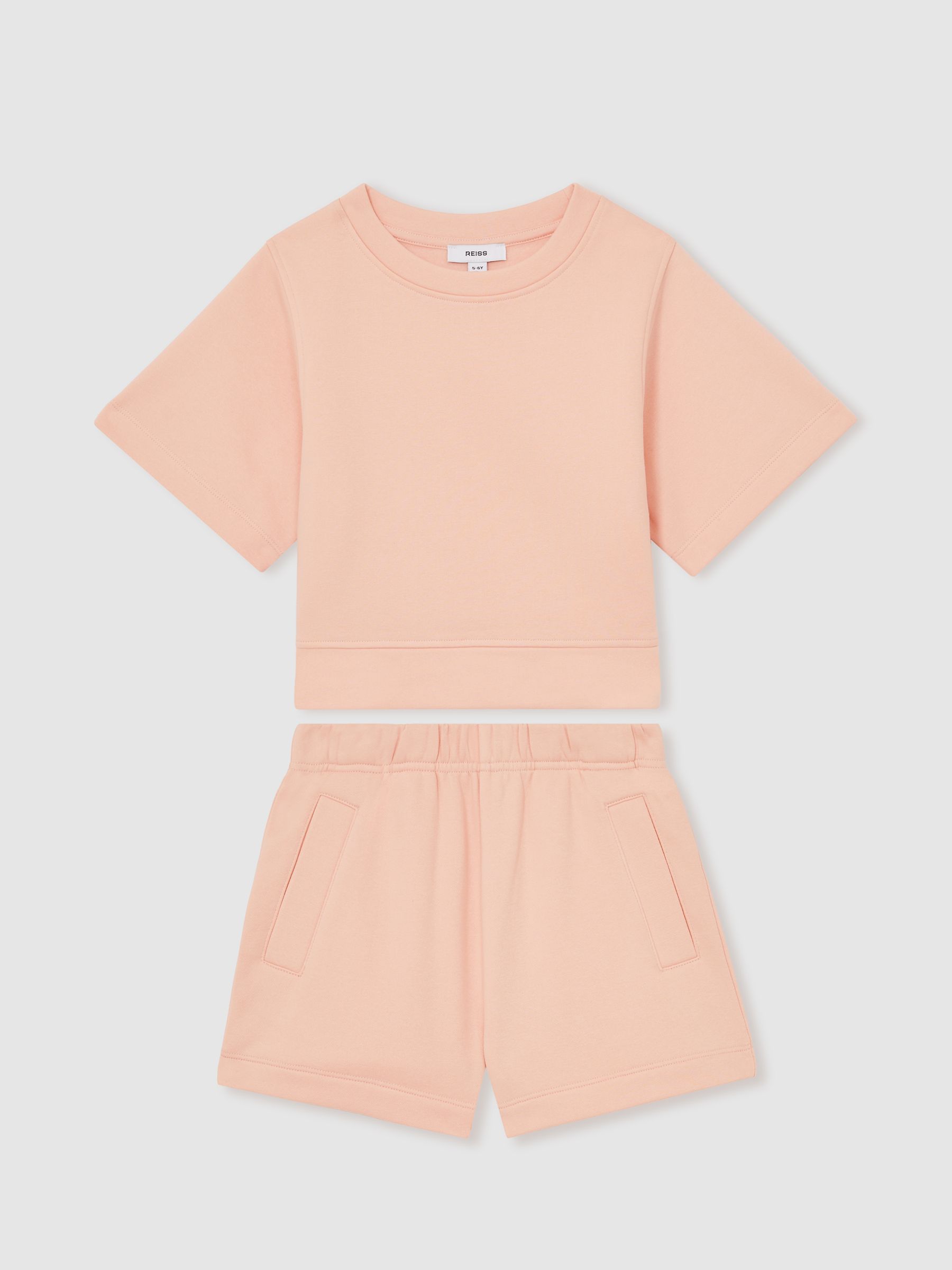 4-9 yrs Cotton-Blend Sweatshirt And Shorts Set in Peach
