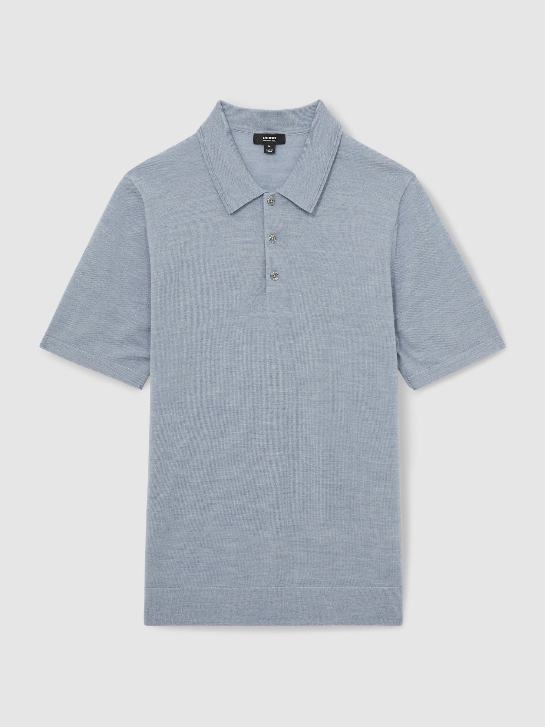 Merino Wool Short-Sleeve Polo Shirt in Soft Blue