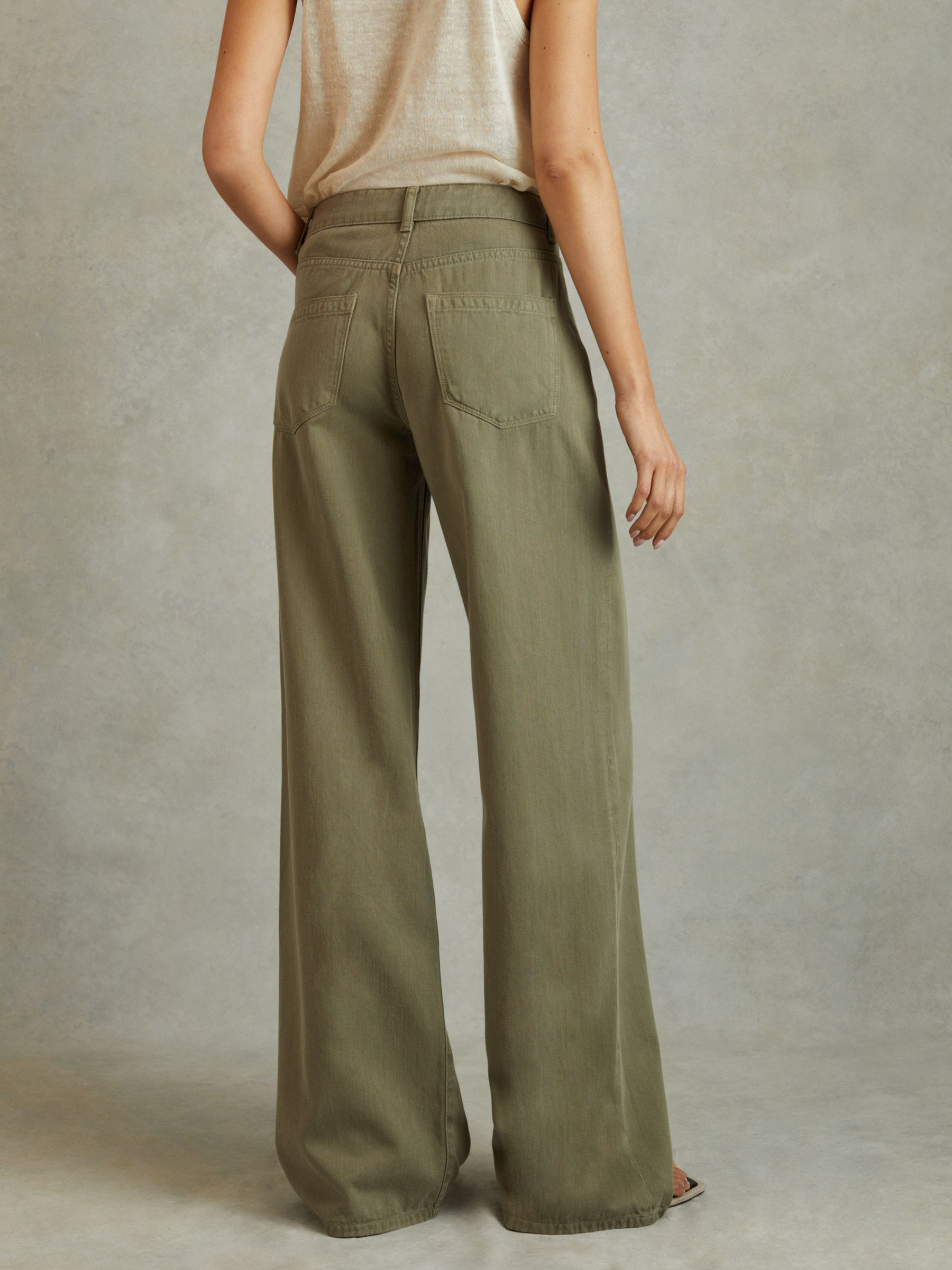Garment Dyed Wide Leg Trousers in Khaki
