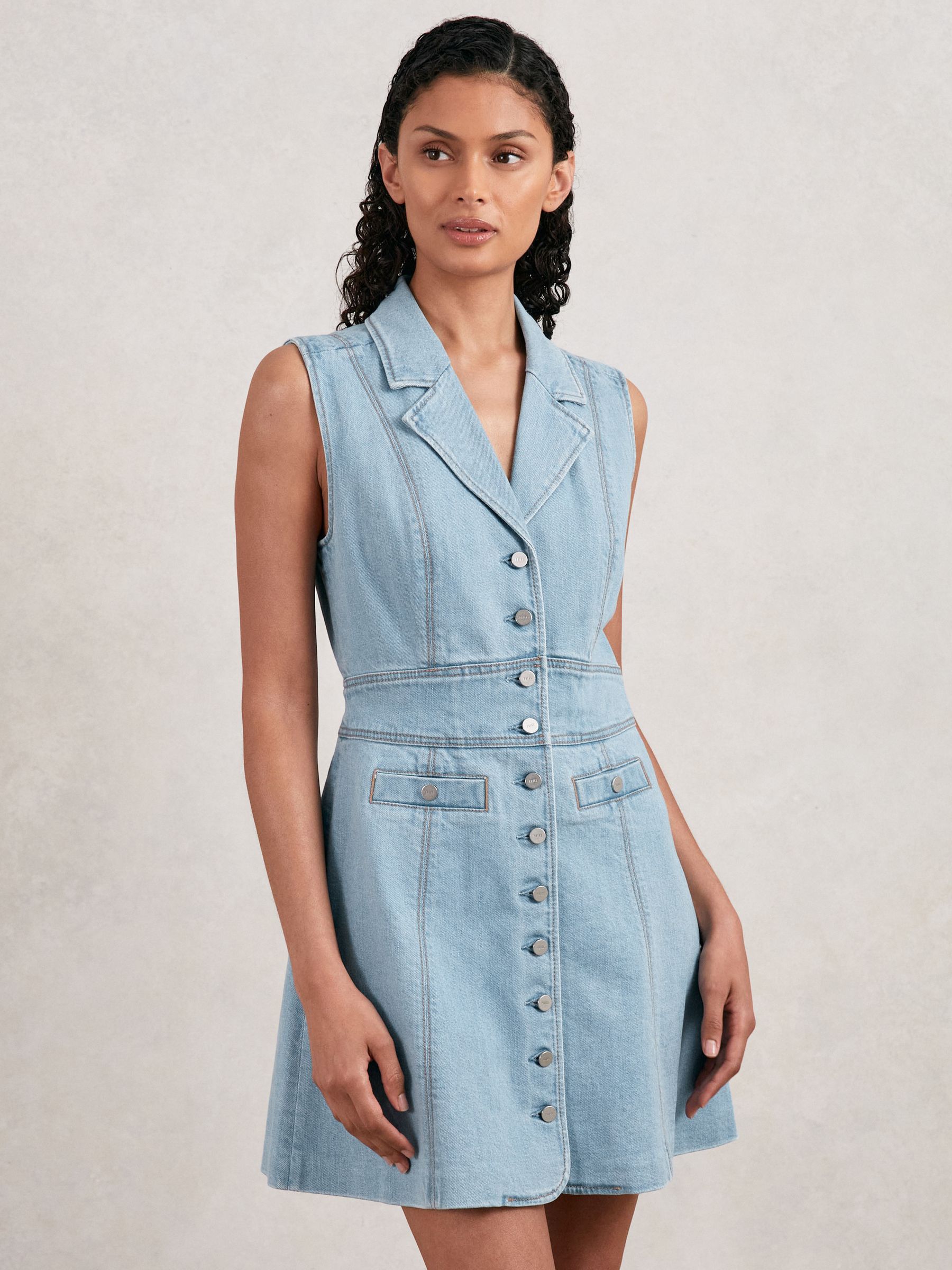 Paige Denim Button-Through Mini Dress in Jocelyn Blue