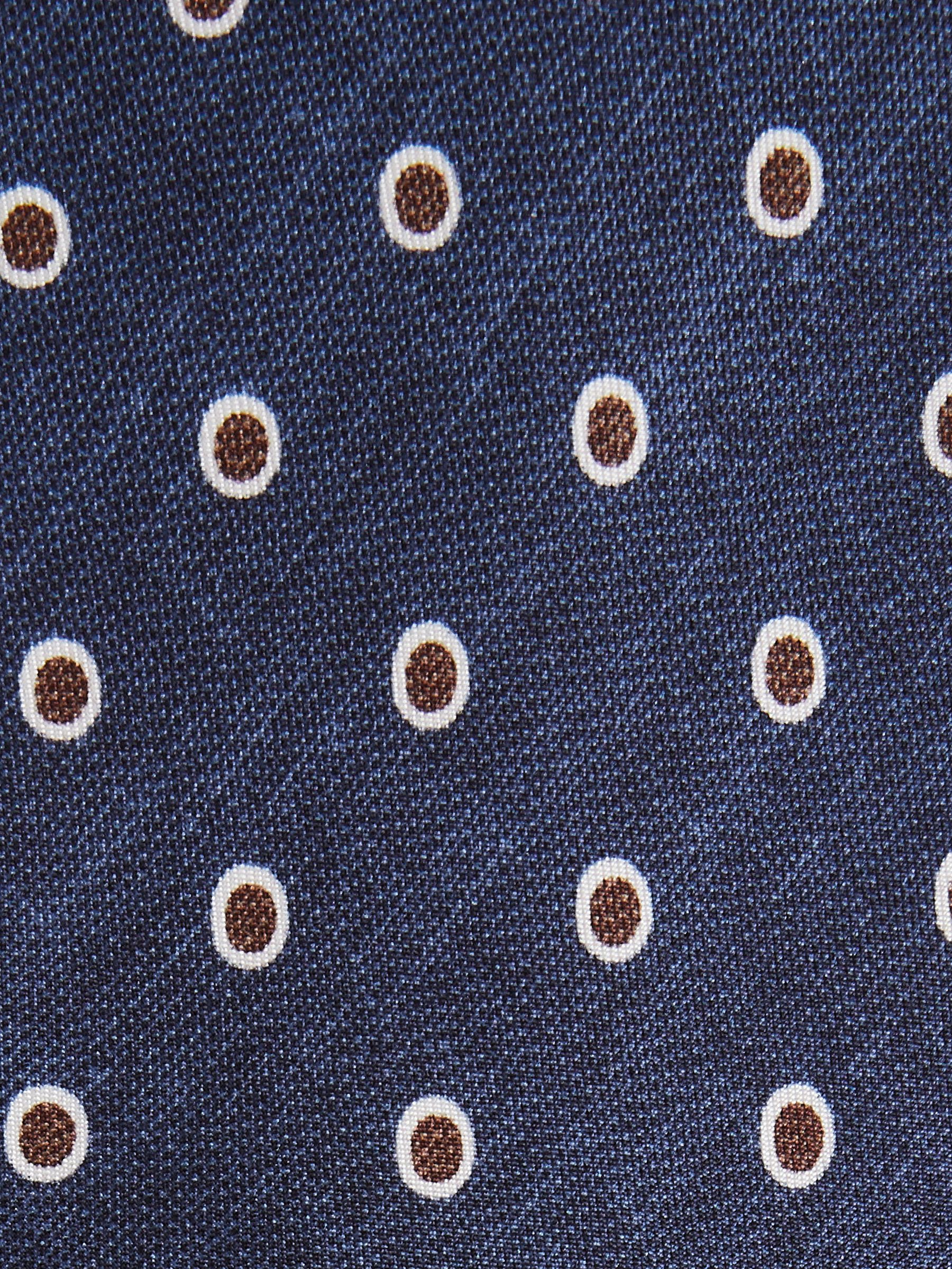 Silk Polka Dot Print Tie in Navy
