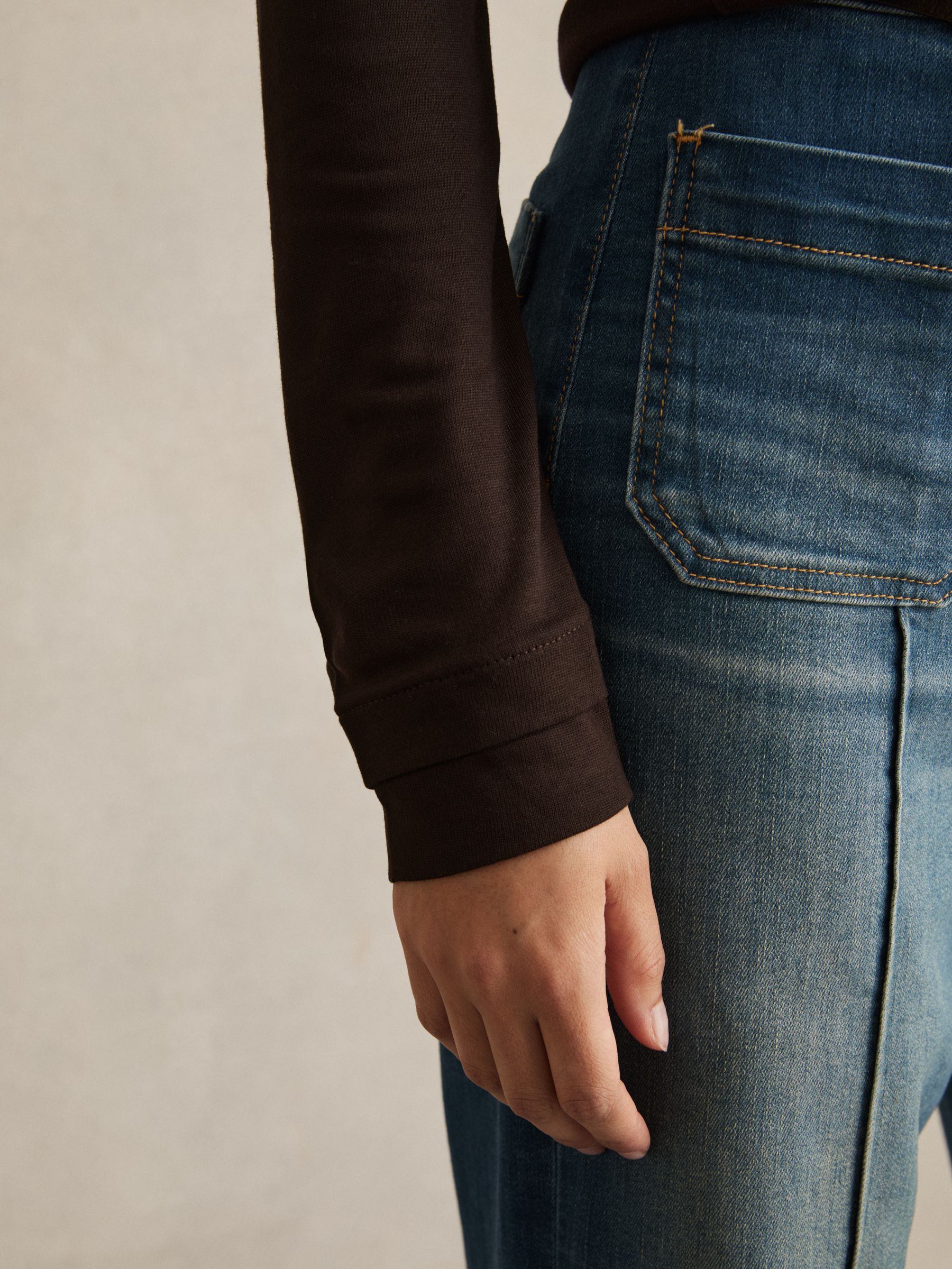 Jersey V-Neck Top in Chocolate