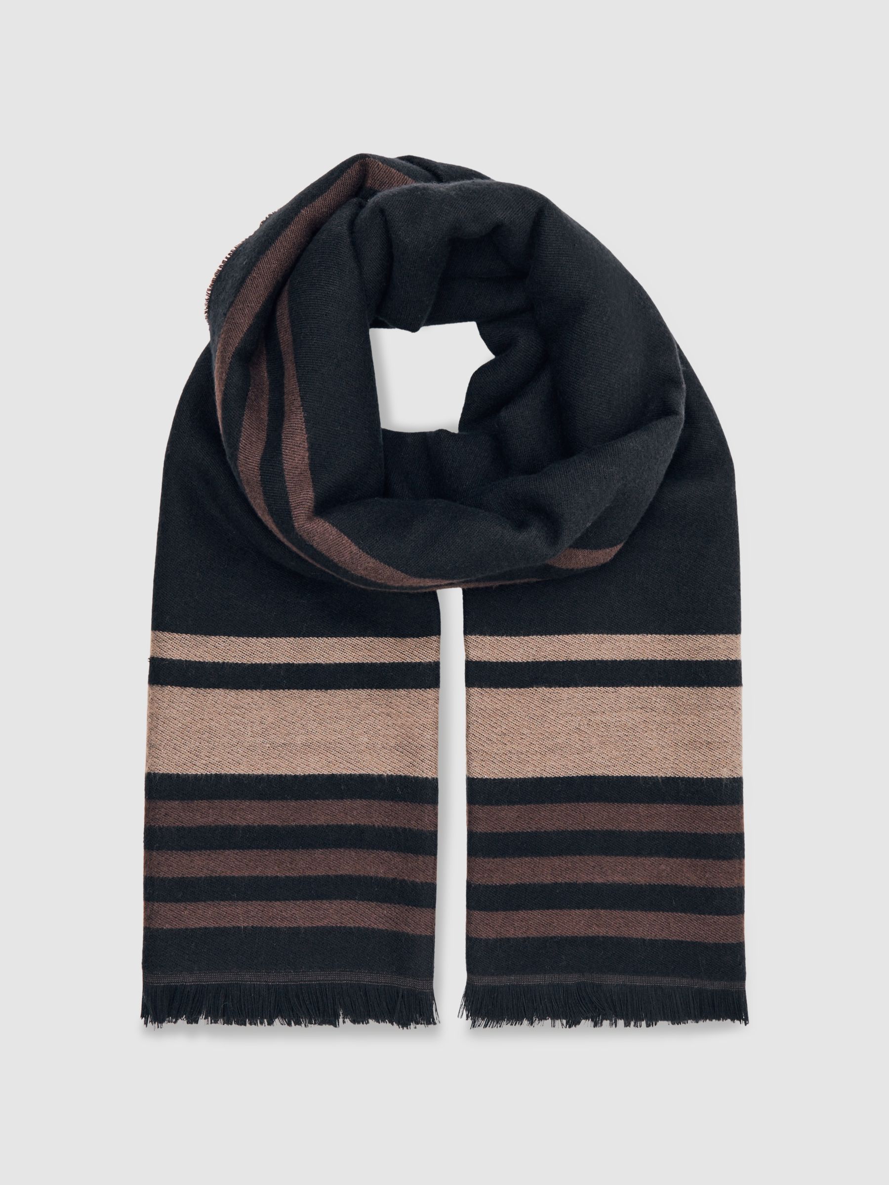 Border Stripe Fringed Scarf in Navy