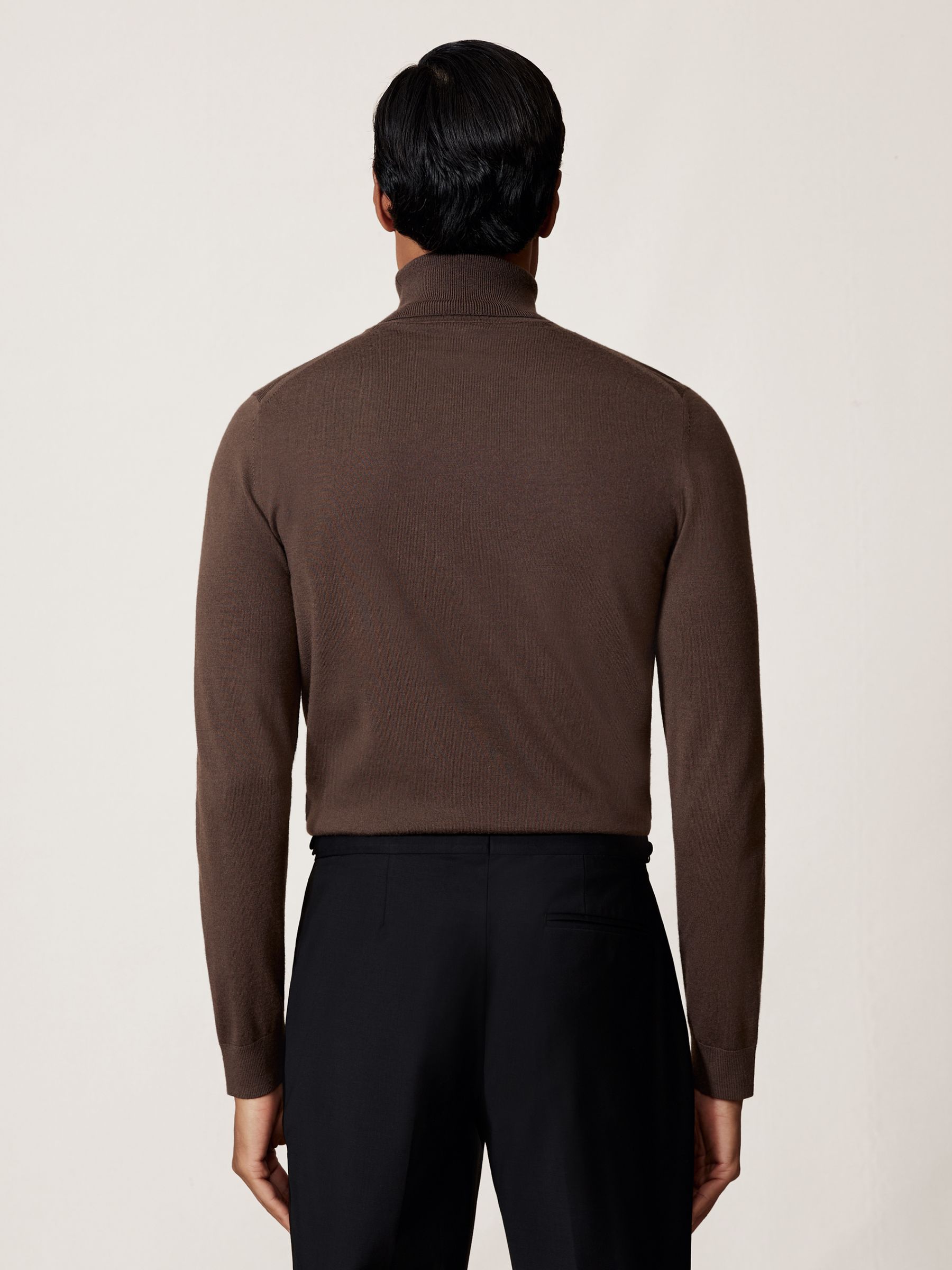 Merino Wool Roll-Neck Jumper in Chocolate Brown