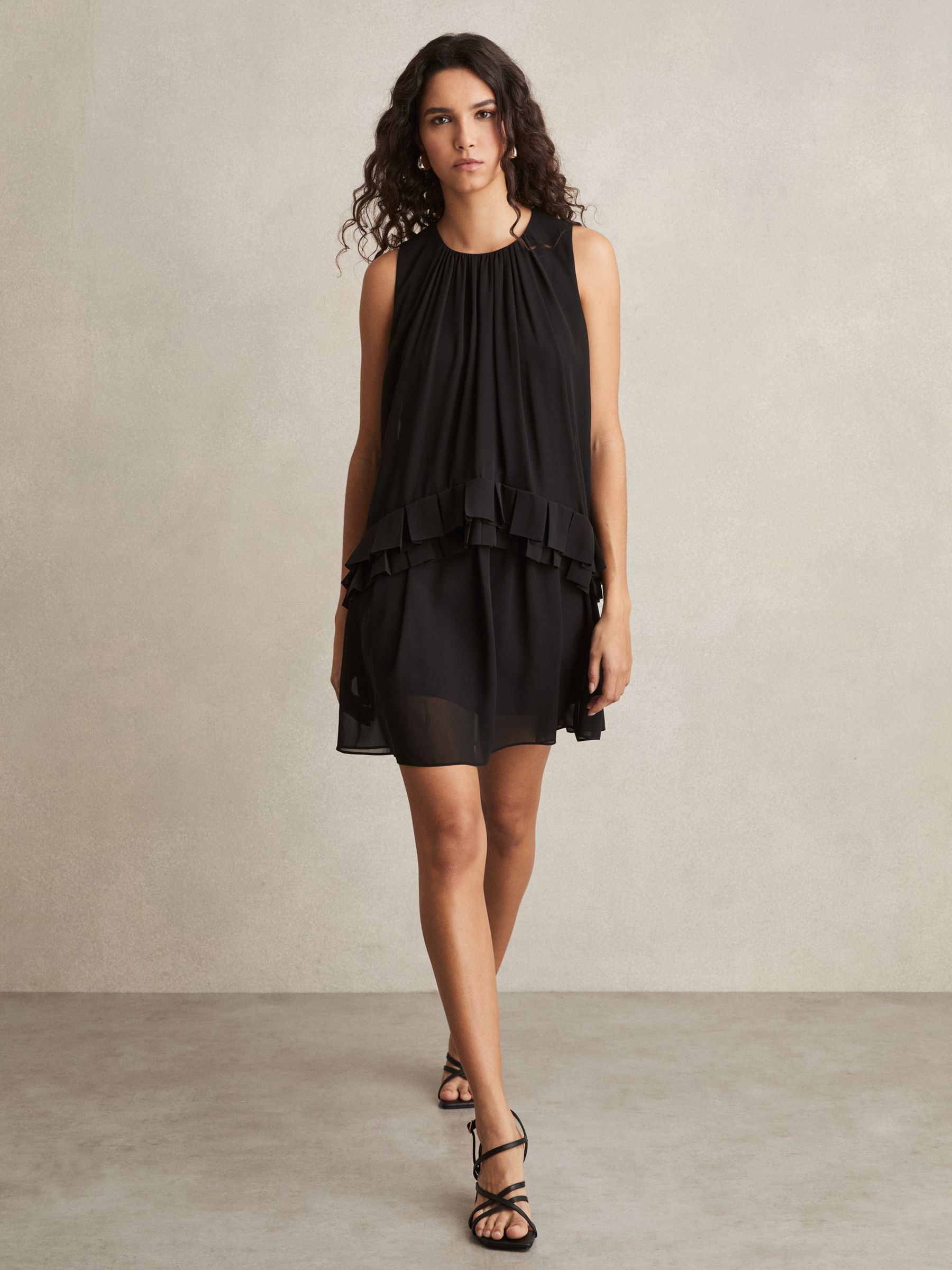 Chiffon Tiered Ruffle Dress in Black