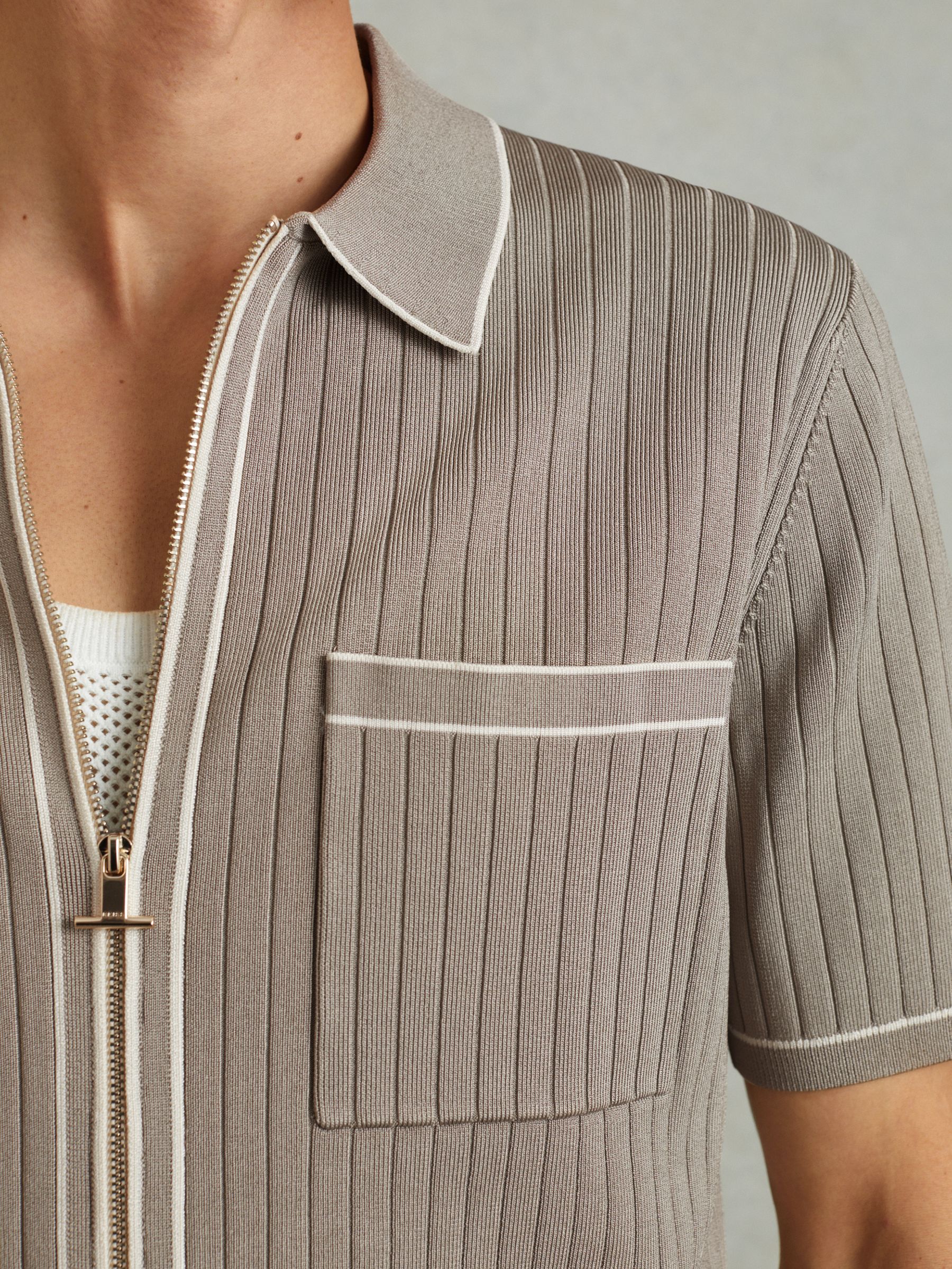 Ribbed Dual Zip-Front Shirt in Stone