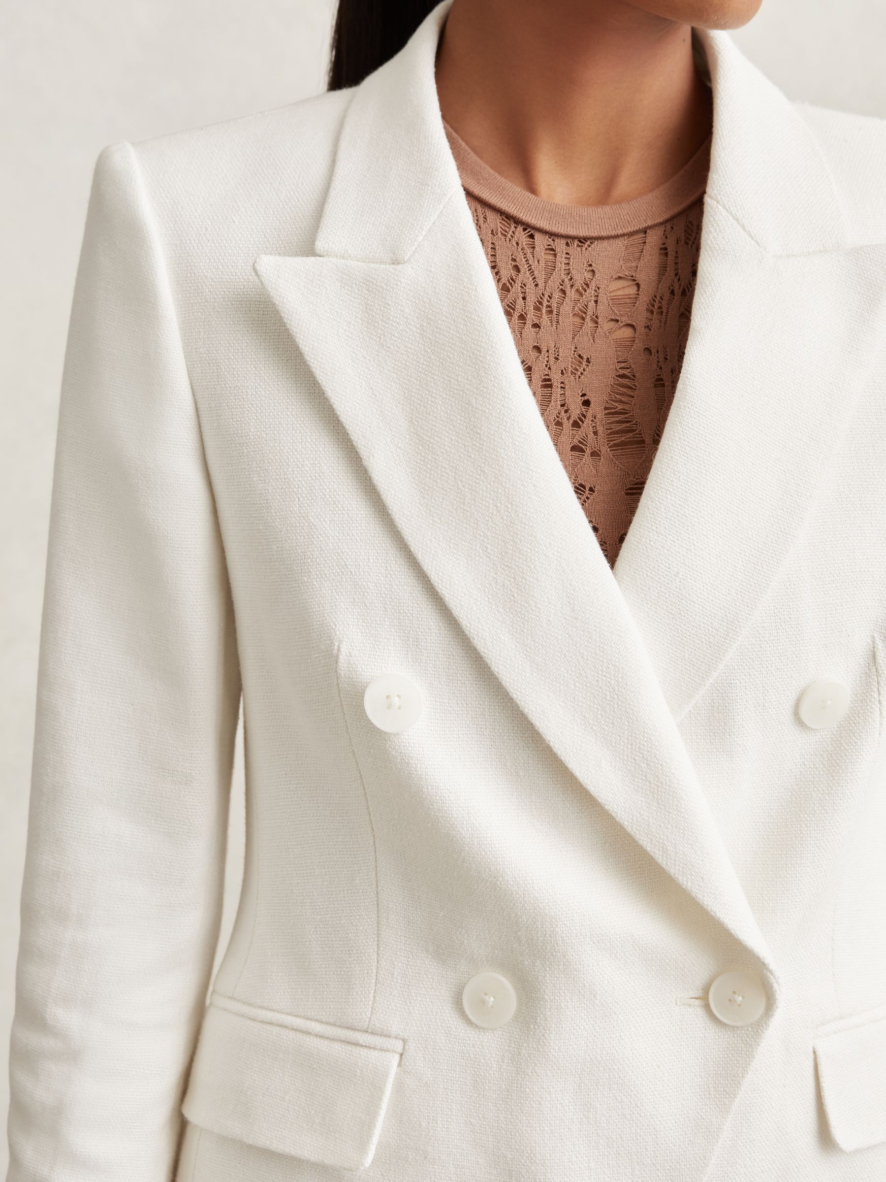 Petite Linen-Blend Double-Breasted Suit Jacket in White
