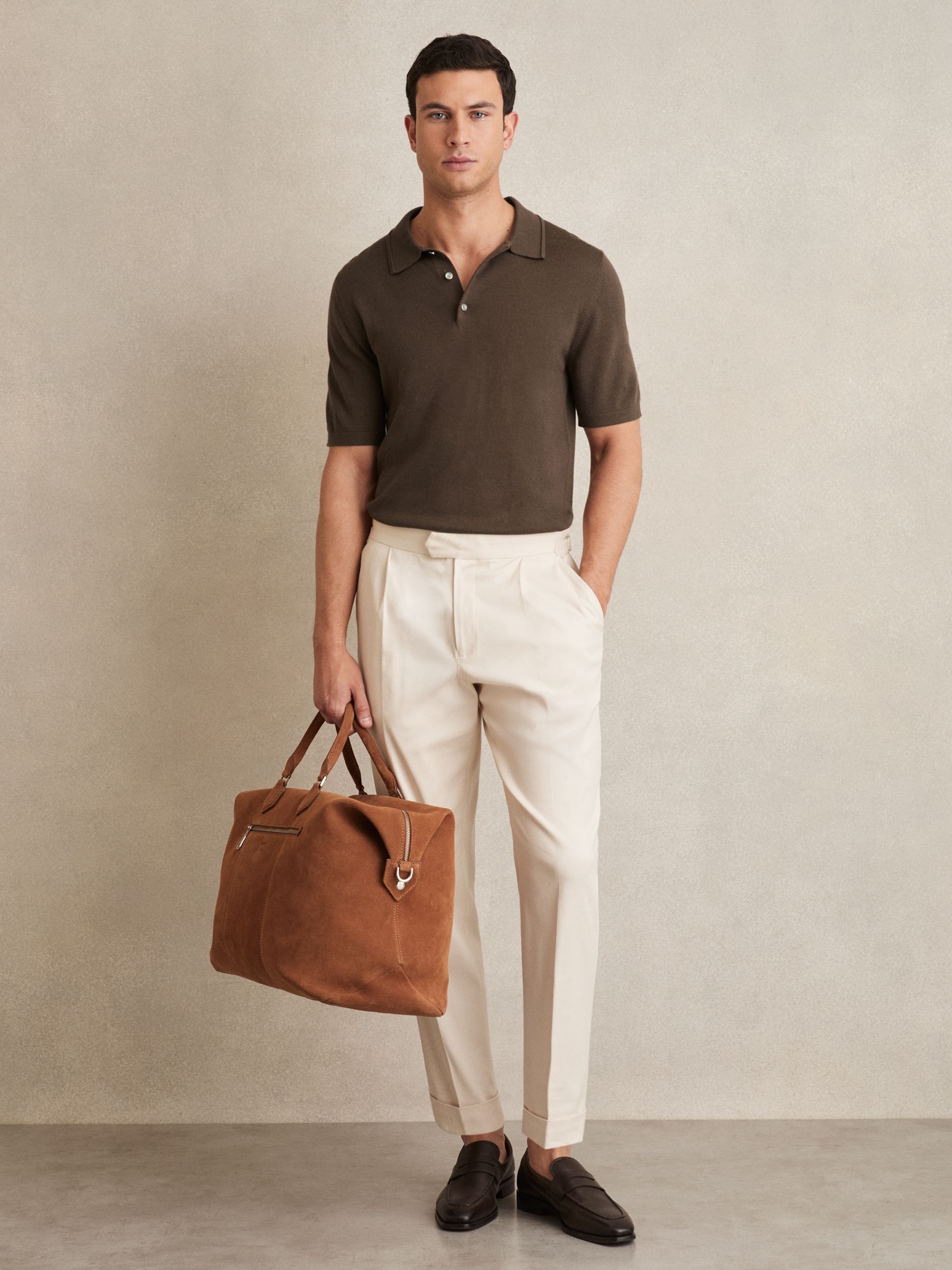 Merino Wool Short-Sleeve Polo Shirt in Chocolate Brown