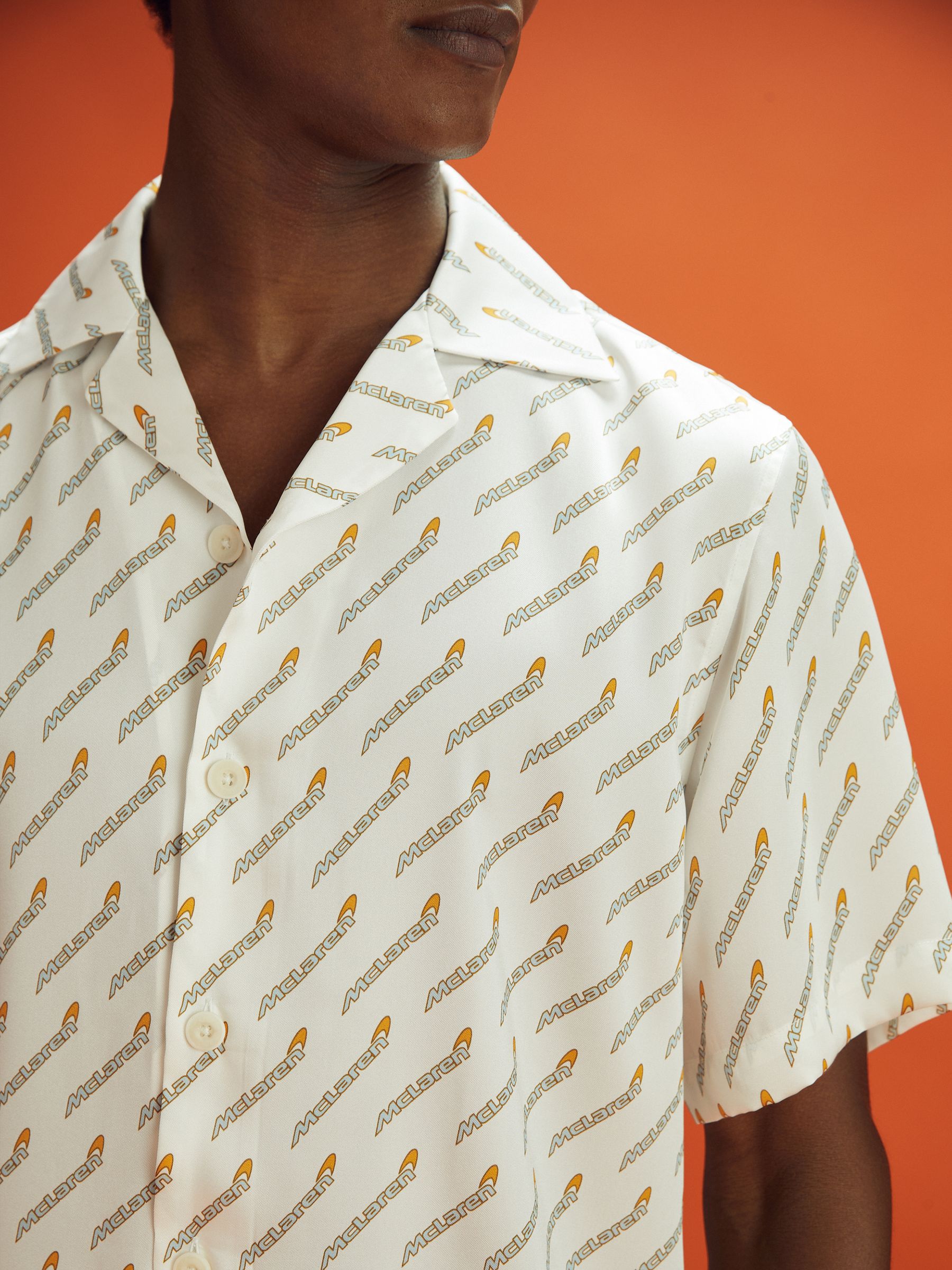 McLaren F1 Monte Carlo Exclusive Cuban Collar Shirt in White Multi