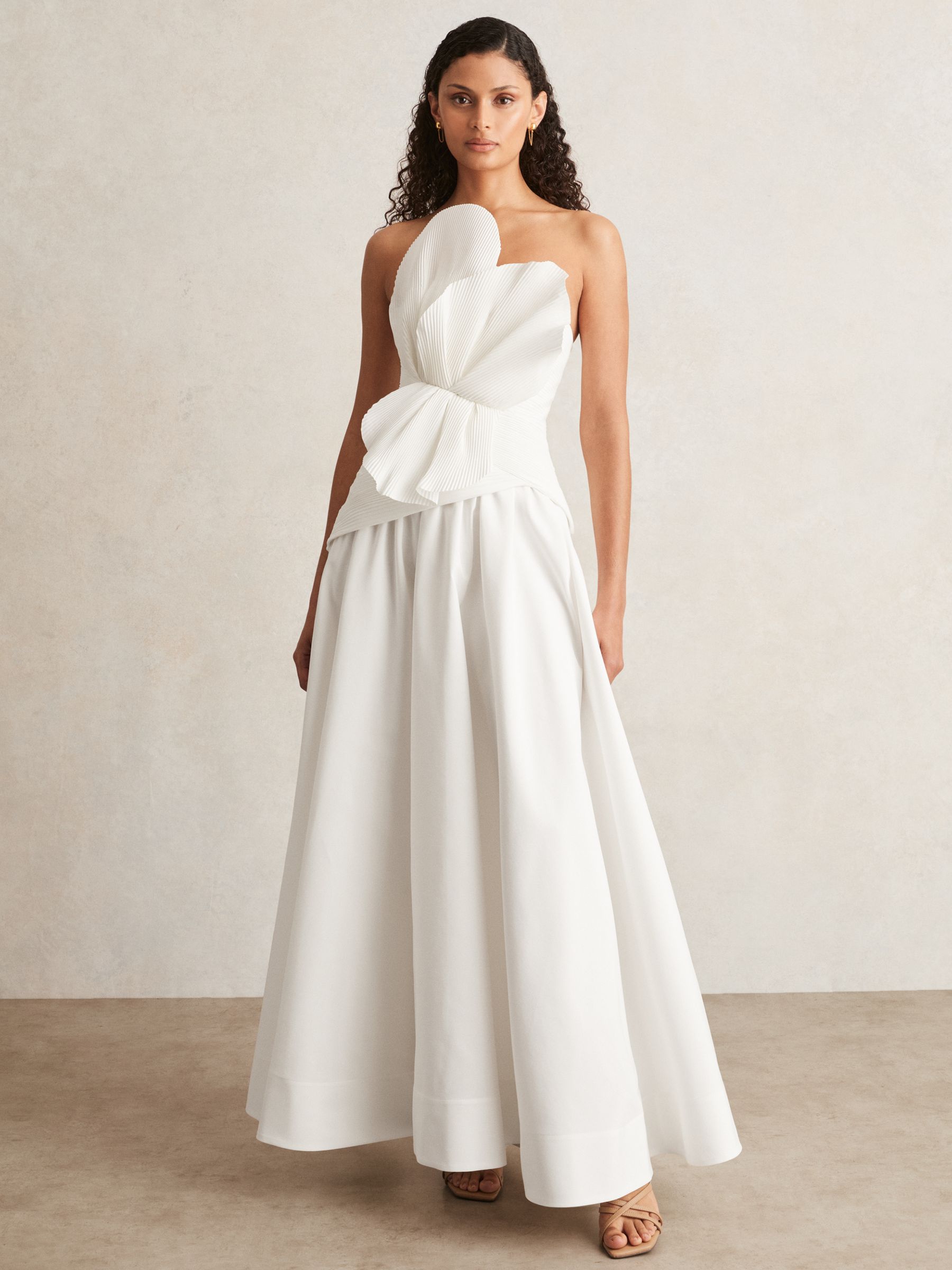 Acler Ivory Plissé Fan Strapless Maxi Dress in Ivory