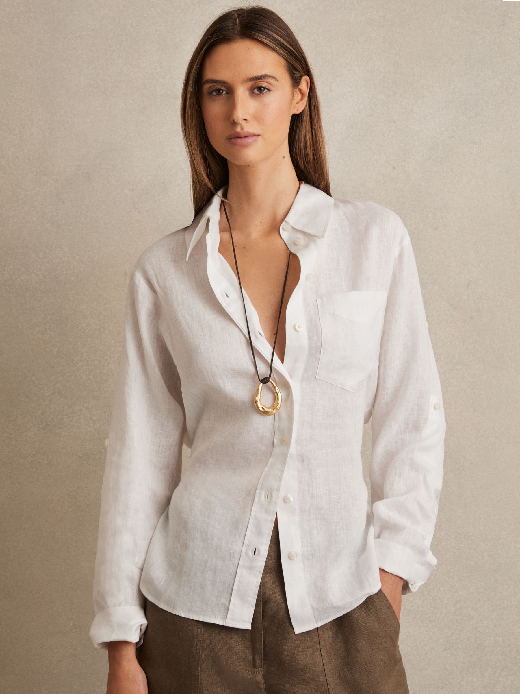 Linen Tie-Back Shirt in White