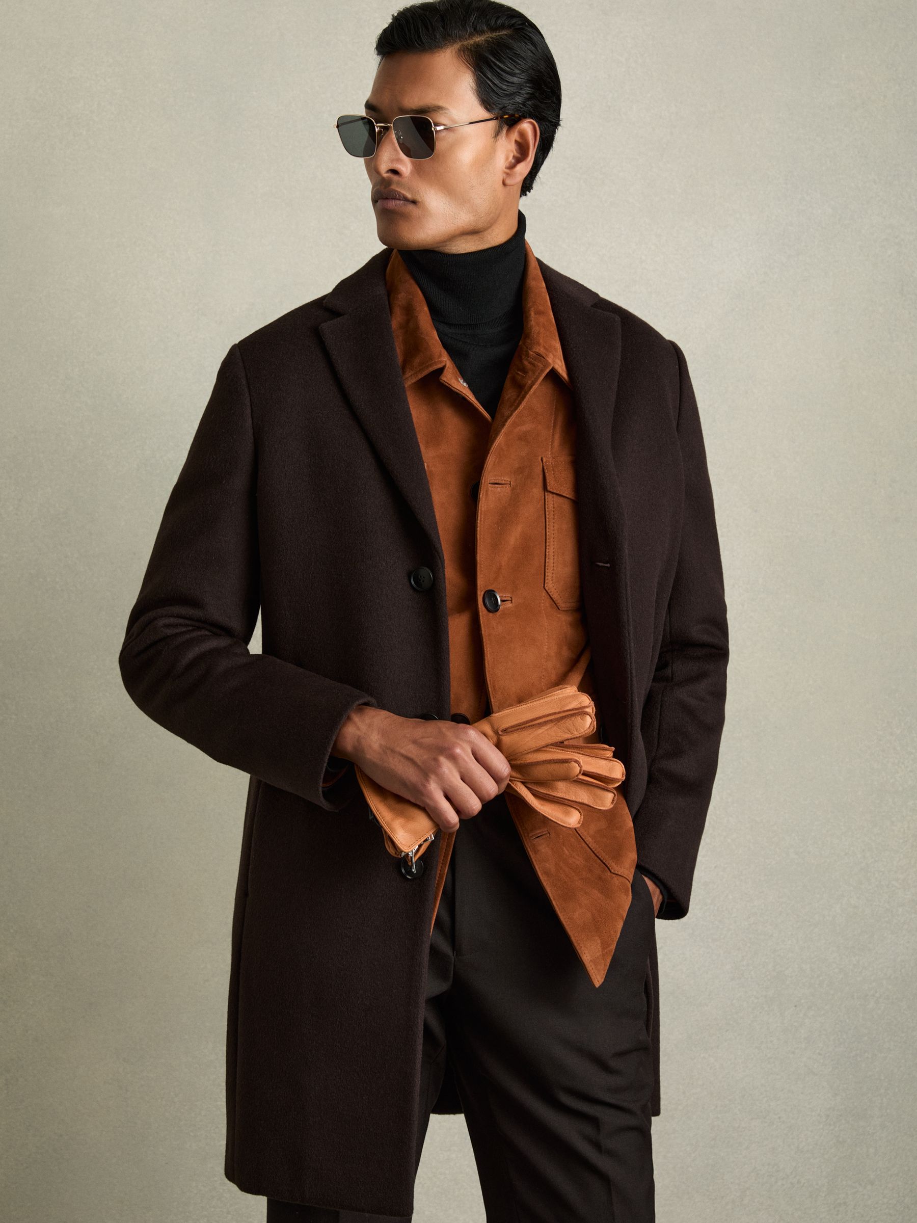 Leather Zip-Side Gloves in Tan