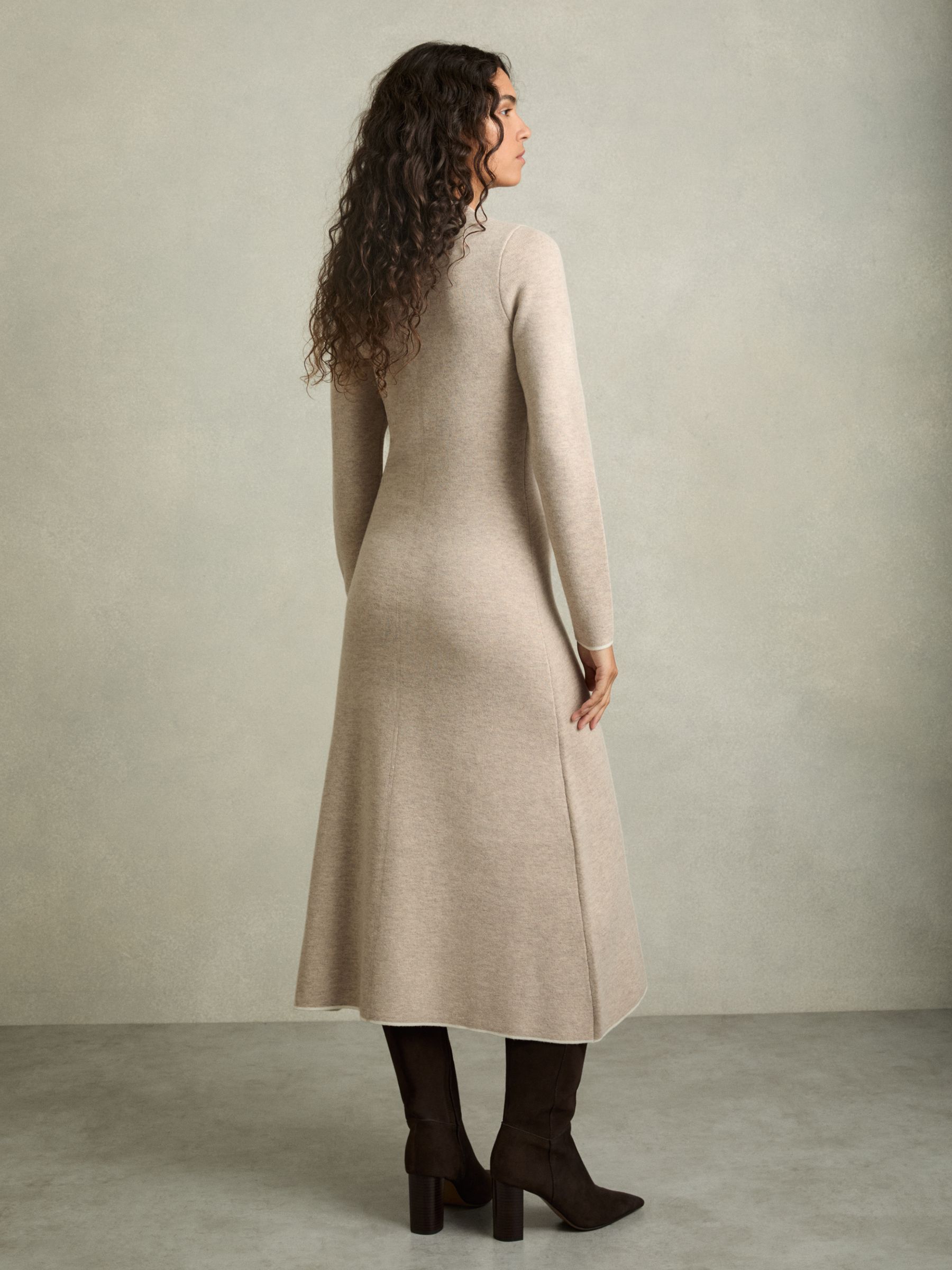 Knitted Mélange Midi Dress With Cashmere in Neutral