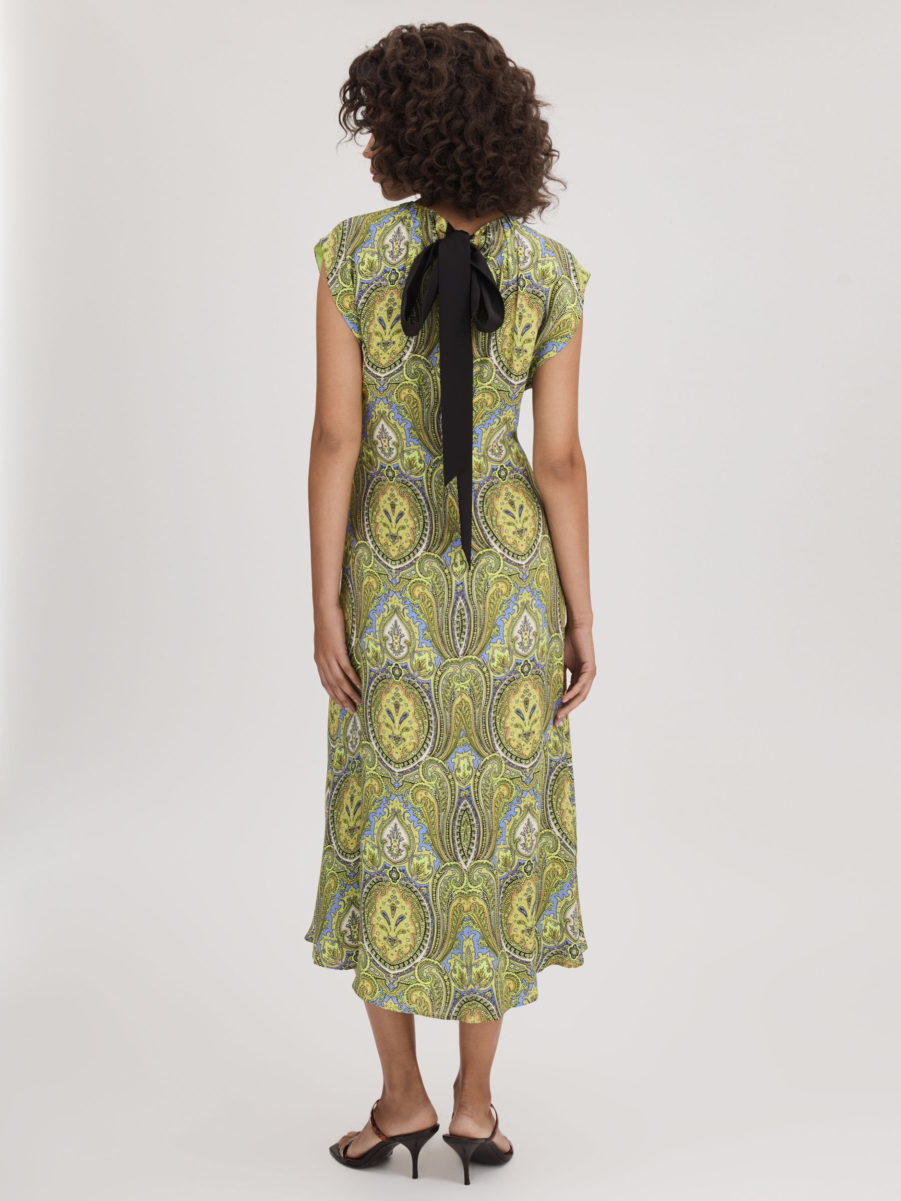 Florere Printed Tie Back Midi Dress in Lime/Green