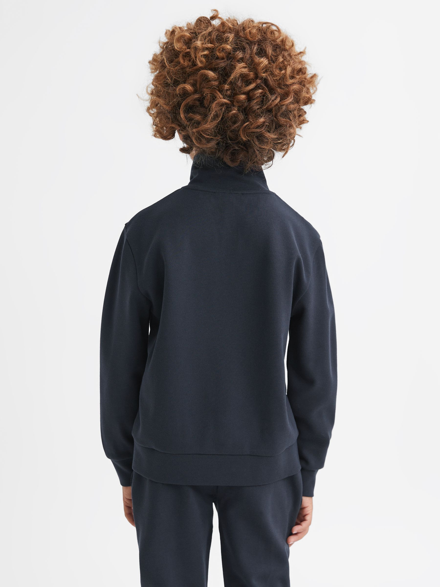 3-9 yrs Slim Fit Half-Zip Funnel Neck Velour Sweatshirt in Navy