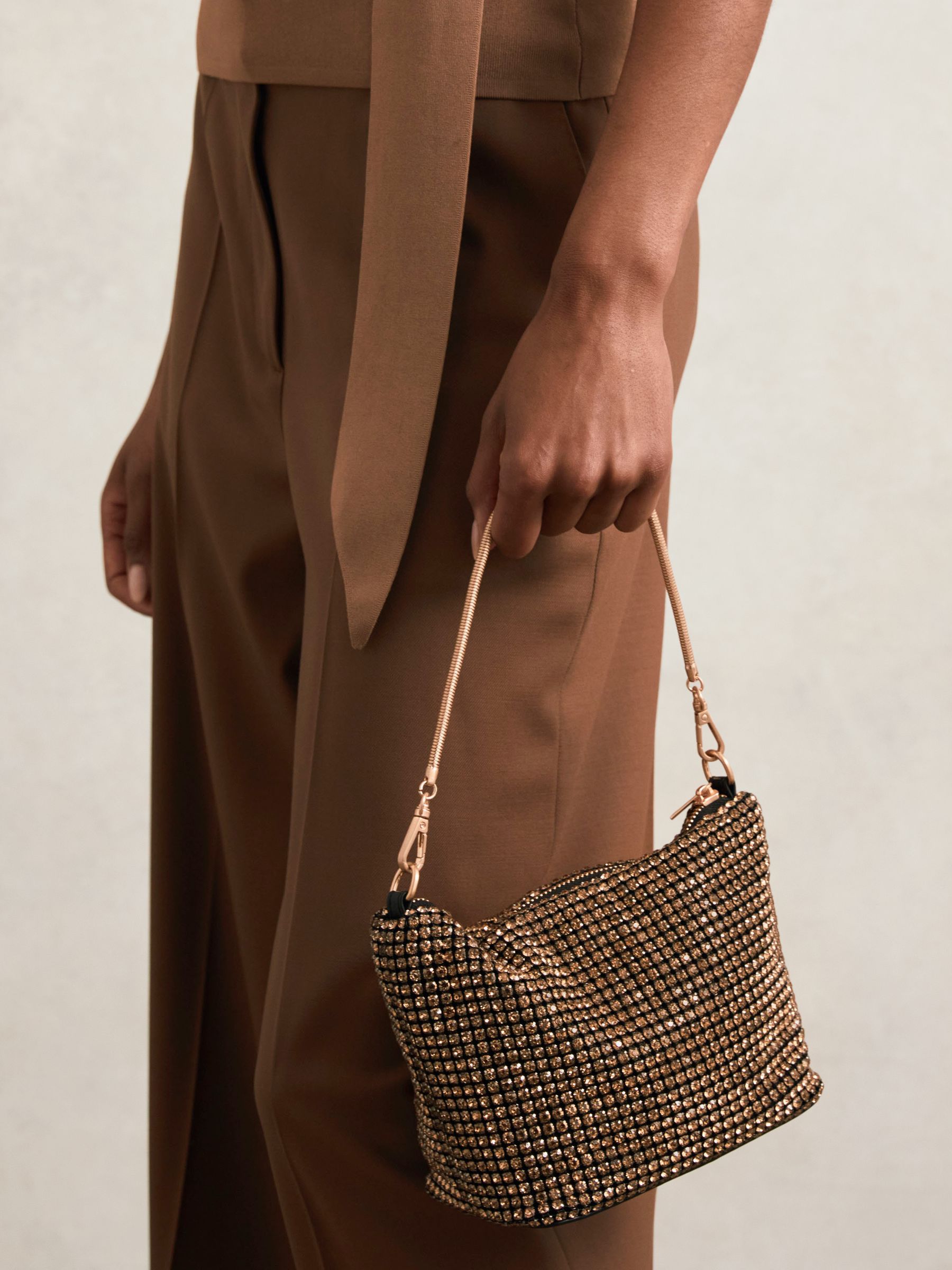 Crystal Bracelet Pouch Bag in Gold