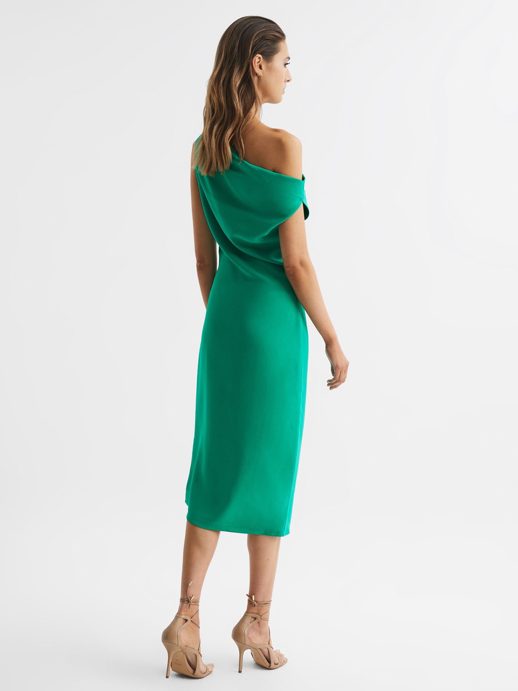 Off-Shoulder Bodycon Midi Dress in Green