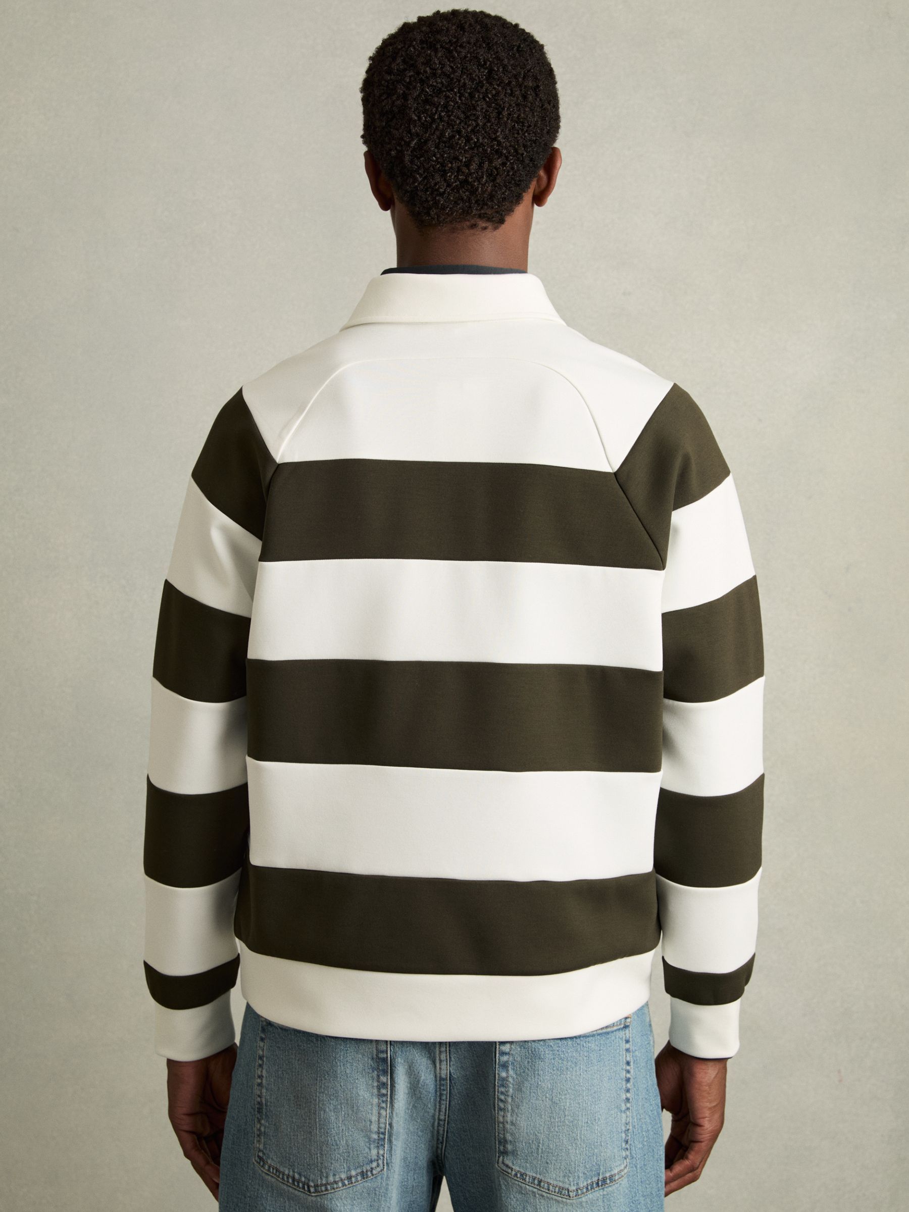 Rugby-Stripe Long-Sleeve T-Shirt in White/Dark Green