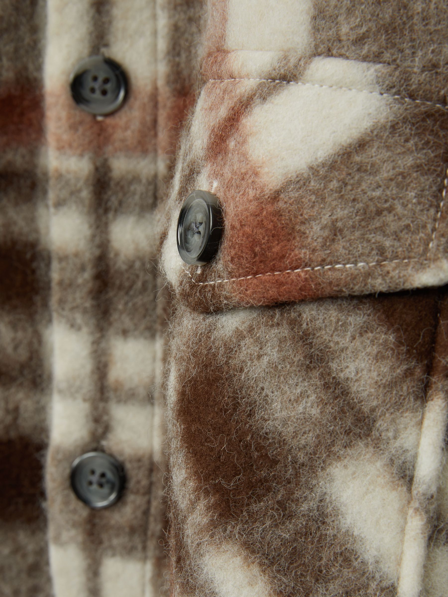 Patch-Pocket Checked Overshirt in Brown