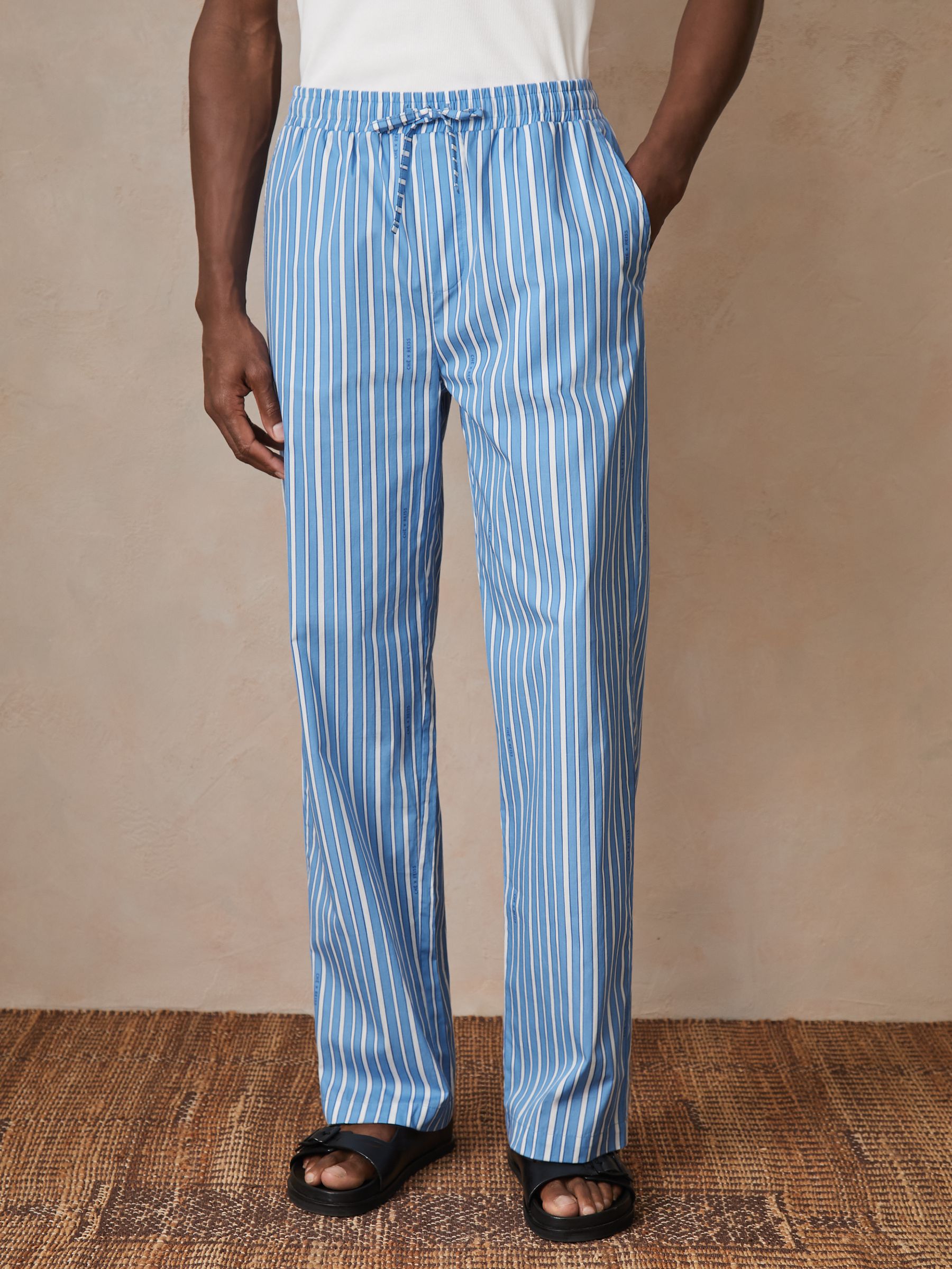 Reiss | Ché Poplin Stripe Trousers in Bright Blue/White