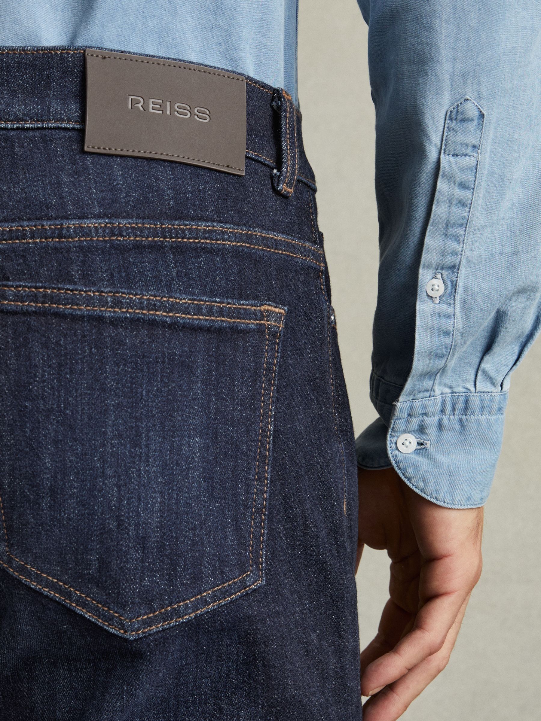 Cotton-Stretch Slim-Fit Jeans in Indigo Blue Wash