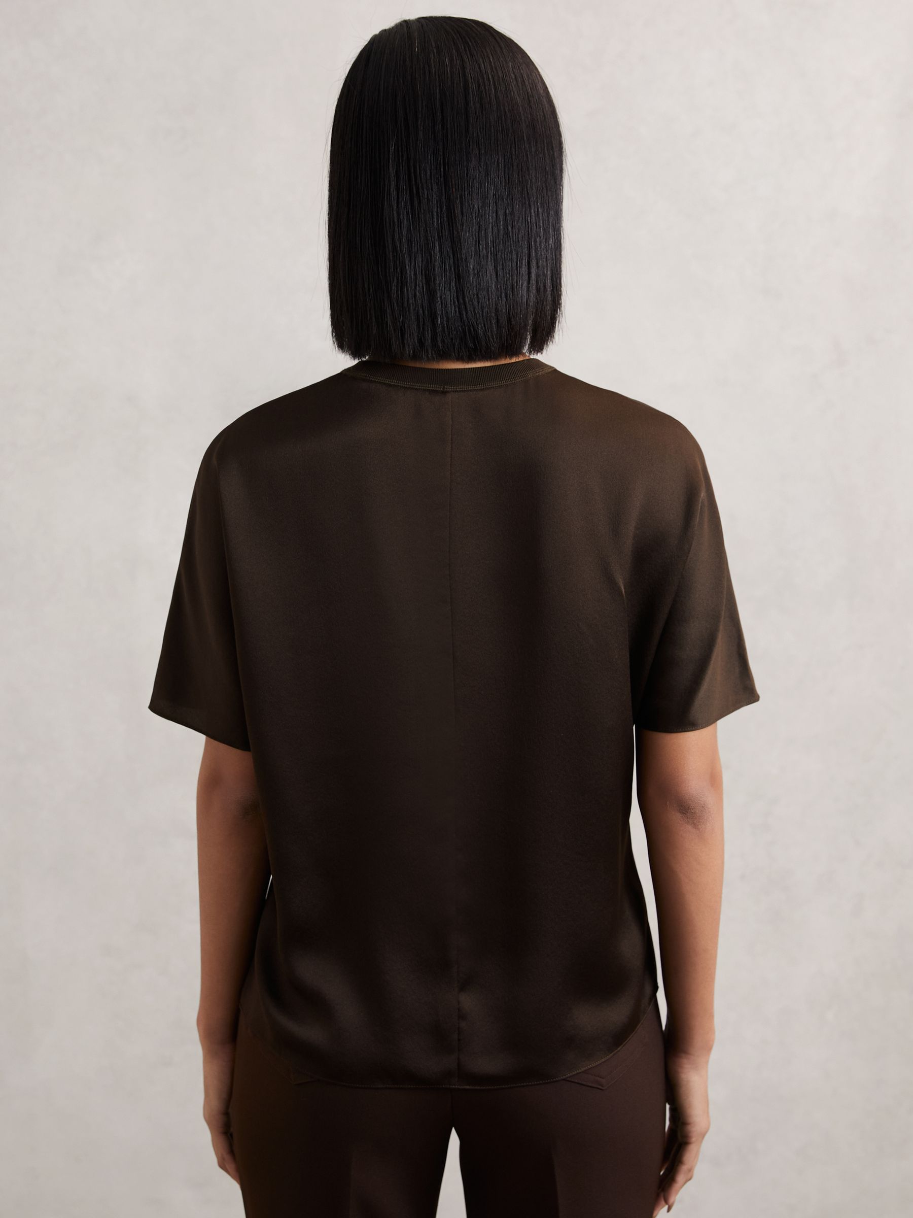 Silk Short-Sleeve Top in Chocolate Brown