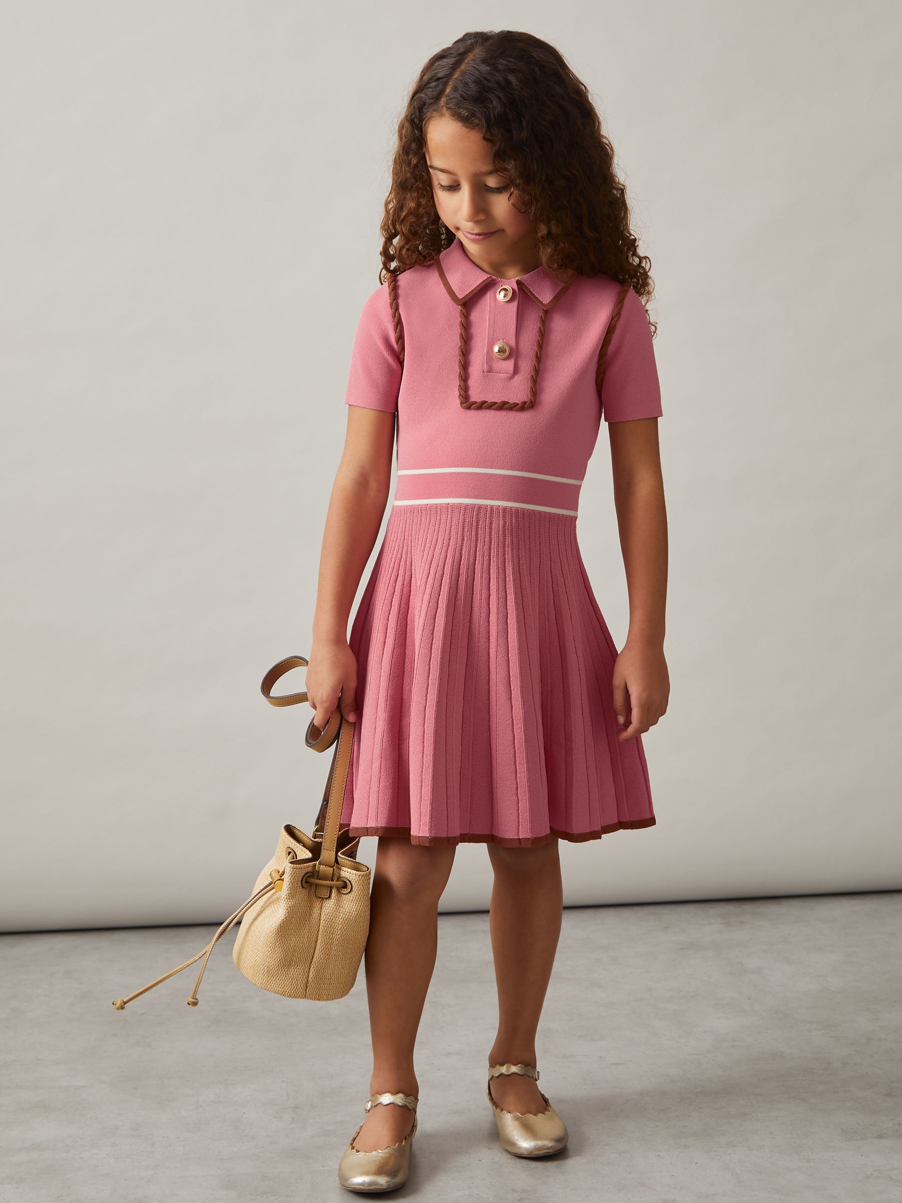 13-14 yrs Twist-Piped Knitted Dress in Pink