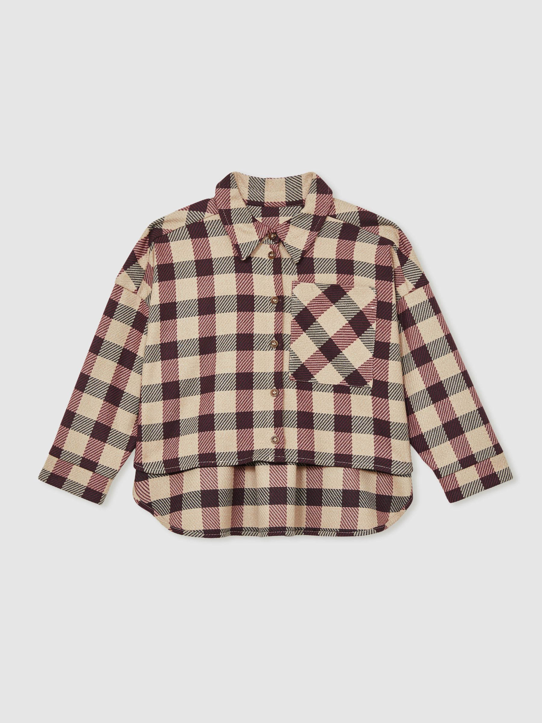 9-13 yrs Oversized Woven Check Shirt in Burgundy