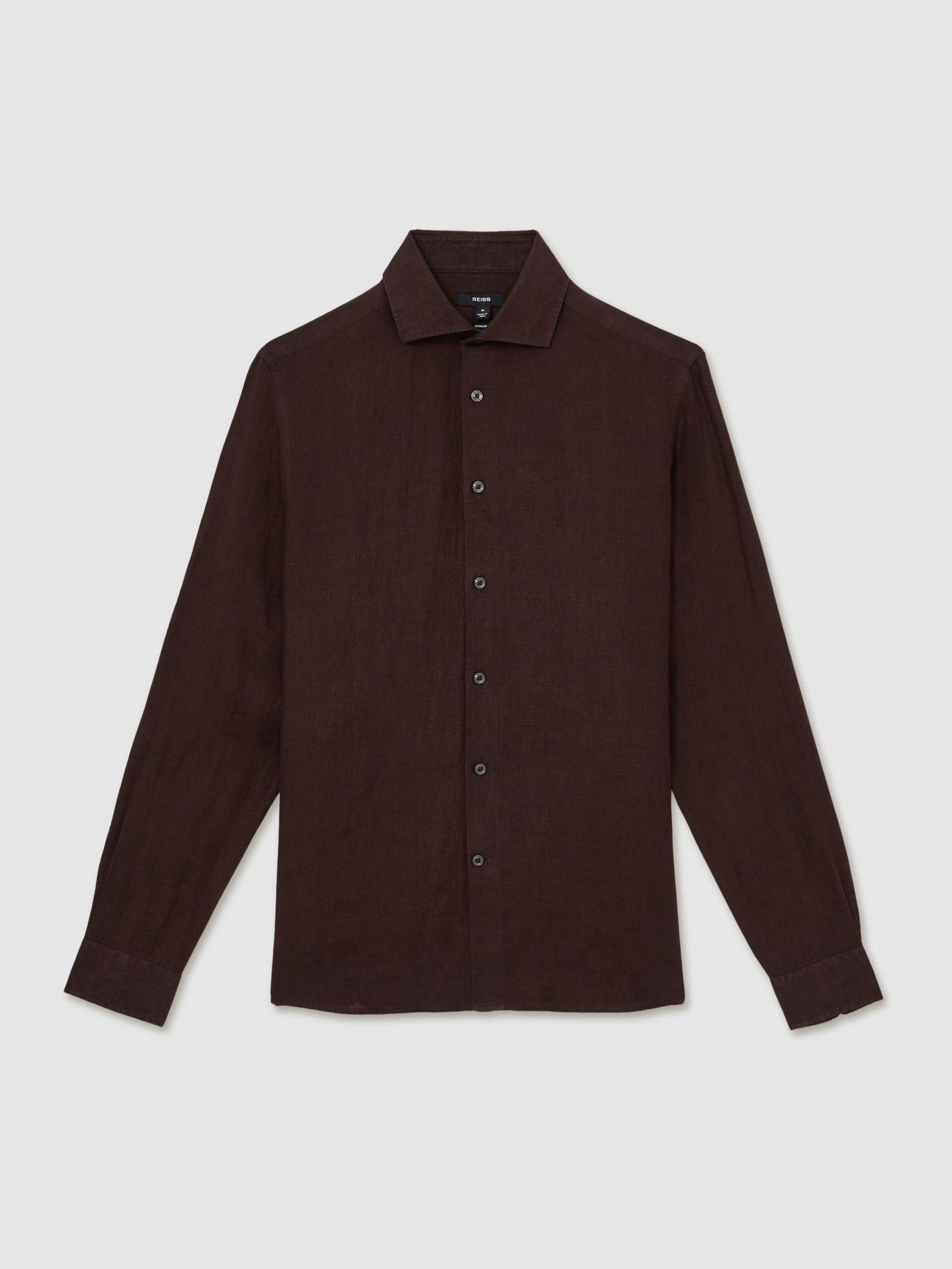 Linen Button-Through Shirt in Dark Brown