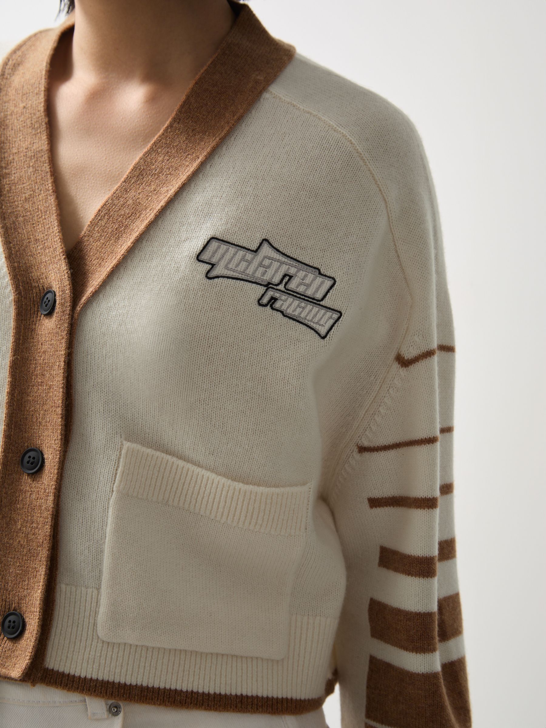 McLaren F1 Team Crop Varsity Cardigan in Off White/Camel