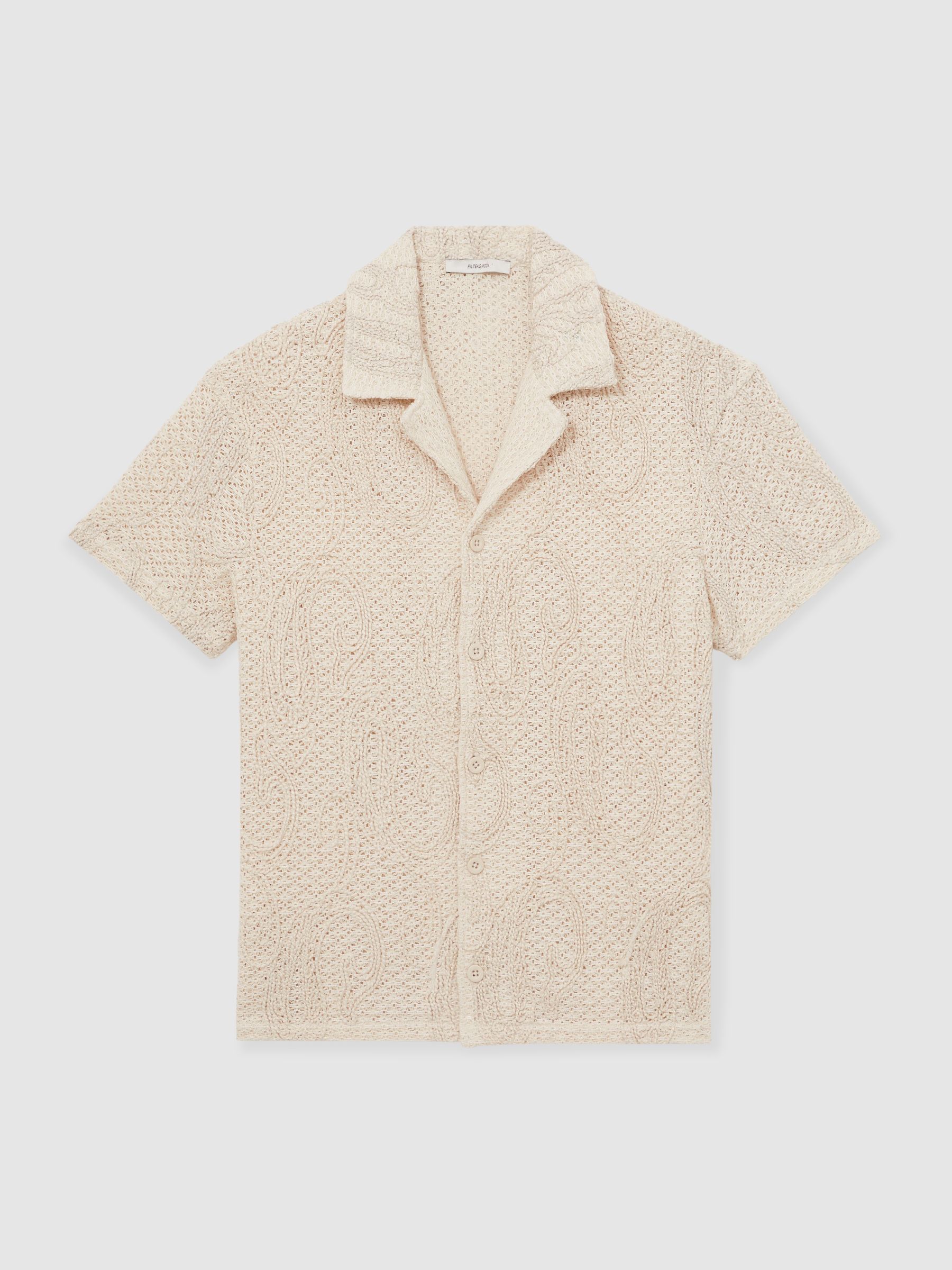 Cotton-Blend Embroidered Crochet Shirt in Oatmeal