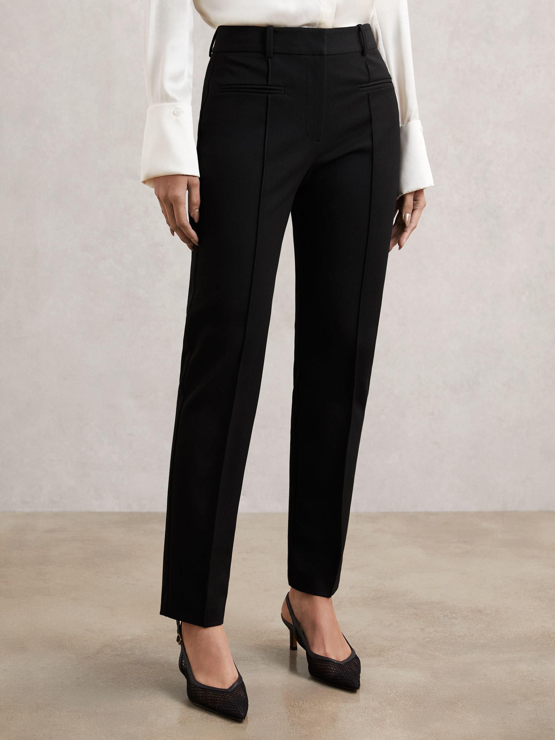 Petite Pintuck Tapered Trousers in Black