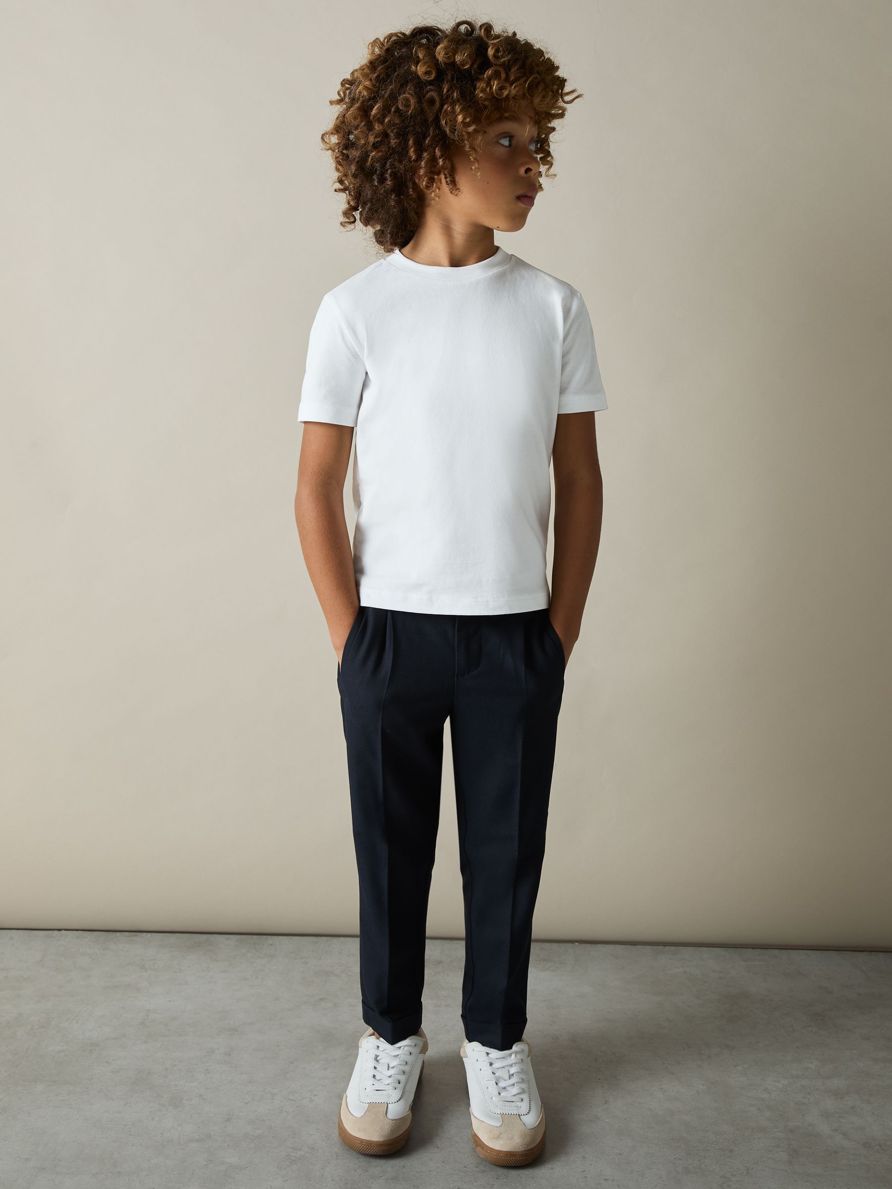 3-9 yrs Cotton Crew-Neck T-Shirts 3 Pack in White/Navy/Soft Grey