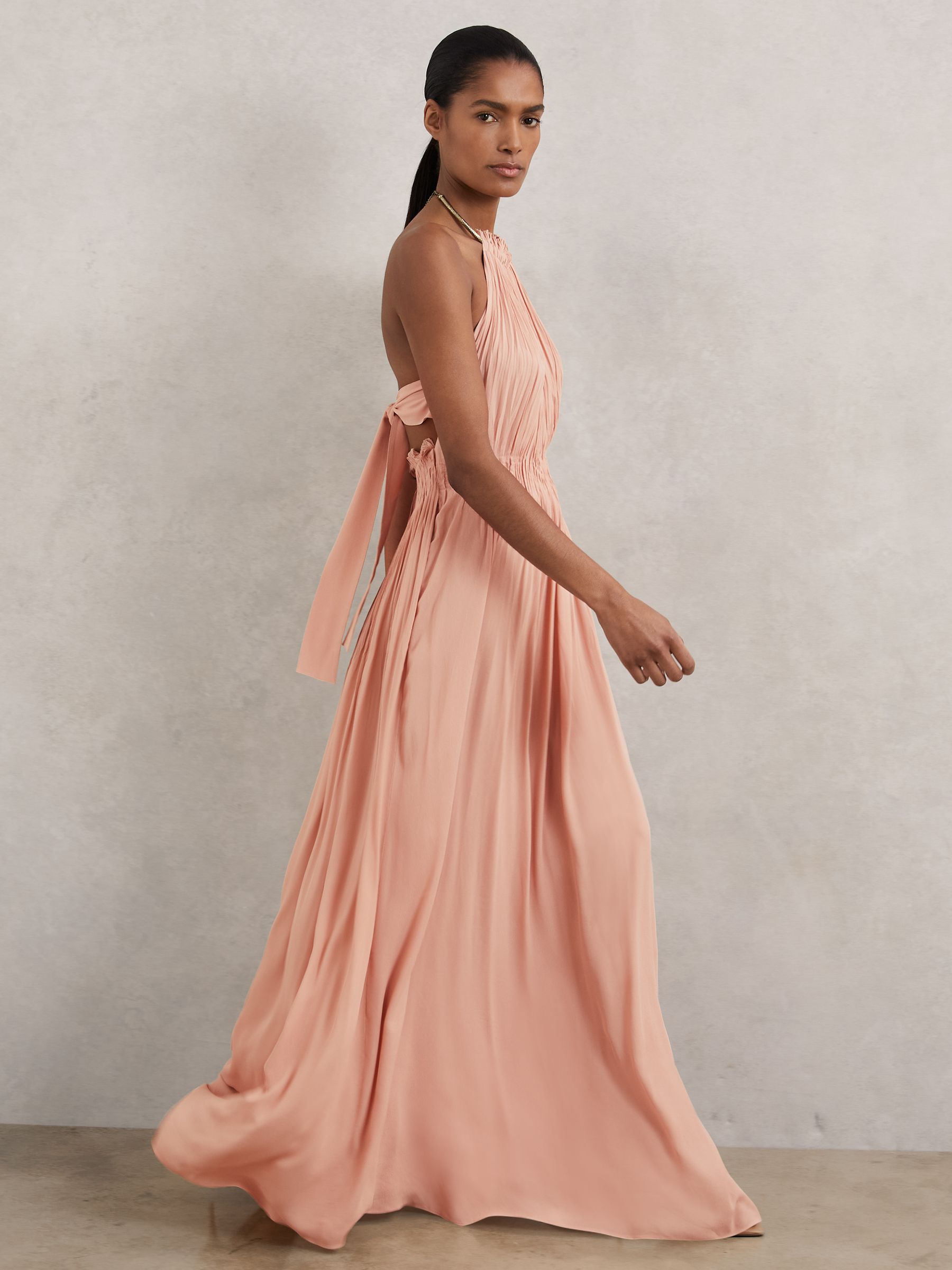 Ring-Detail Halterneck Maxi Dress in Pink