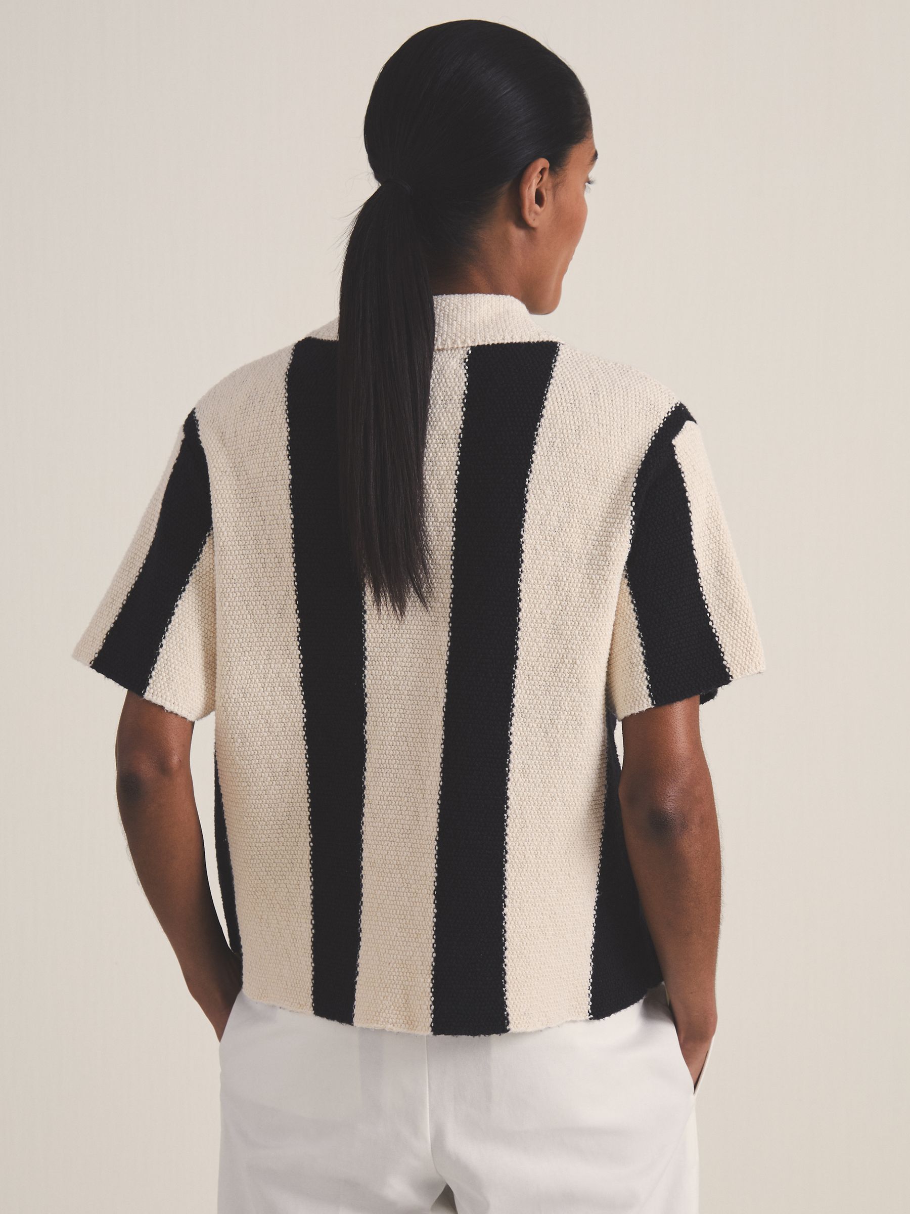 Reiss | Les 100 Ciels Stripe Knit Shirt in Black/Ivory