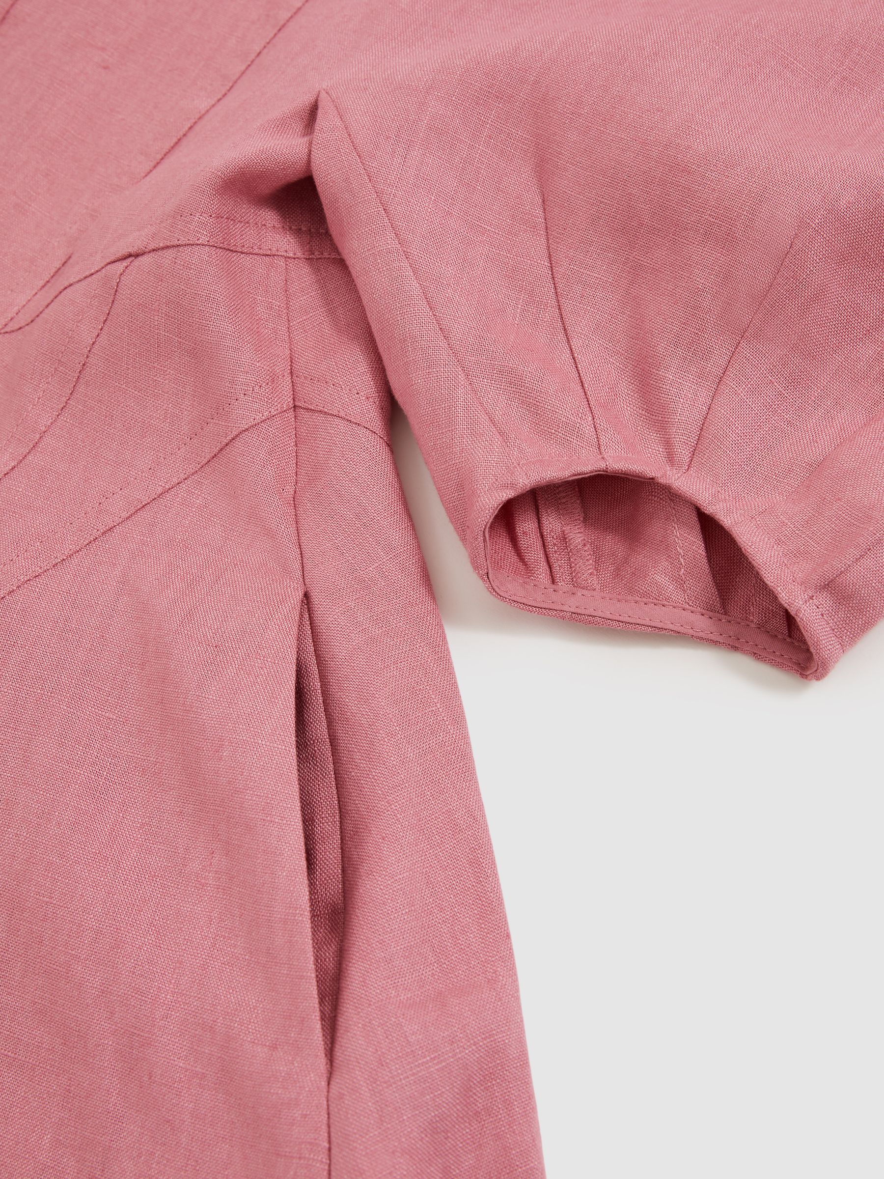 13-14 yrs Linen Balloon-Sleeve Dress in Pink