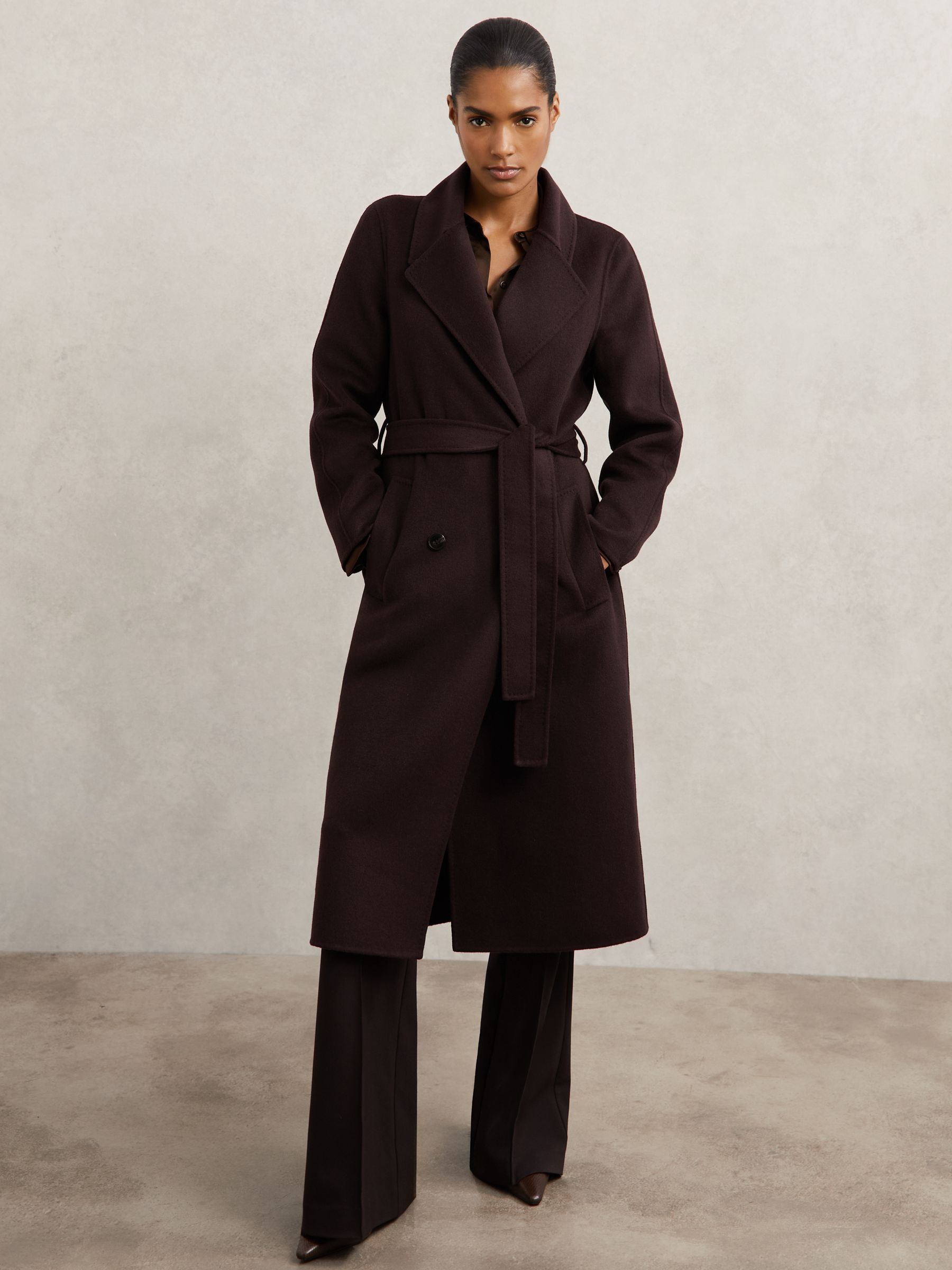Double-Breasted Blindseam Coat Wool-Blend in Aubergine
