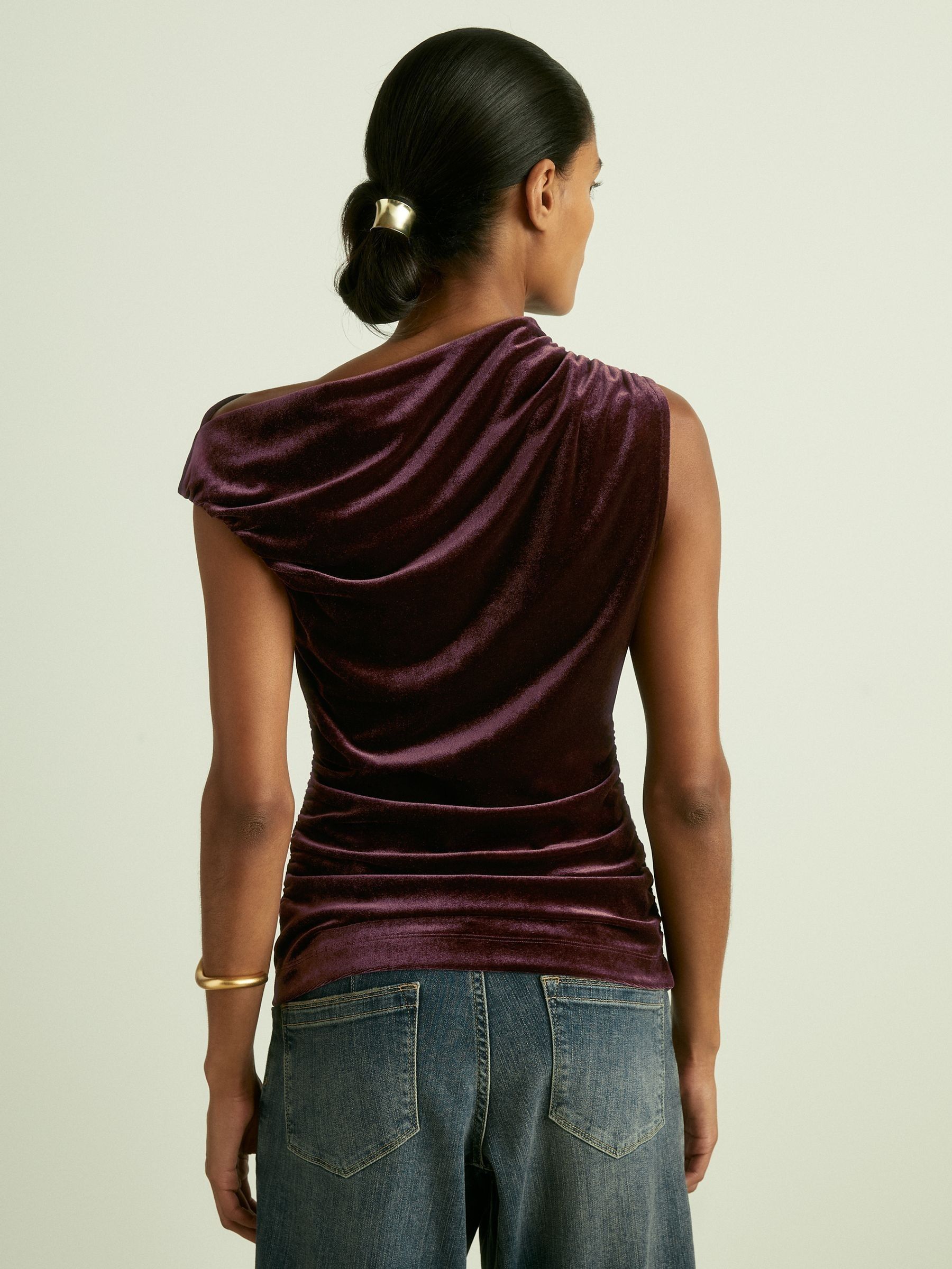 Velvet Drape Off-Shoulder Top in Berry