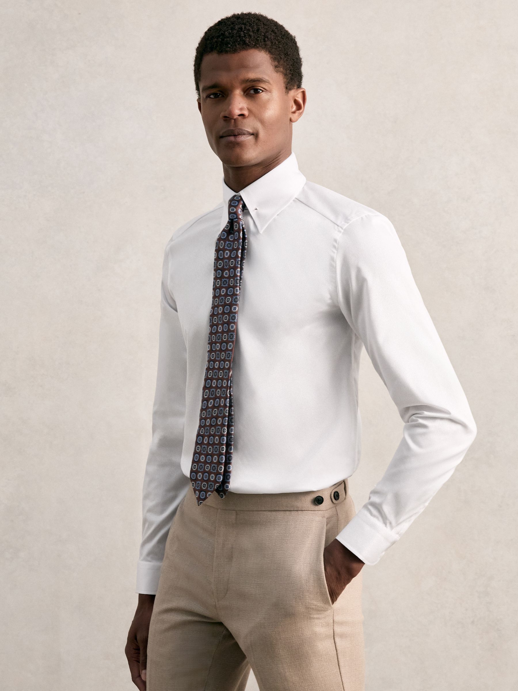 Slim Fit Cotton Pin Collar Shirt in White