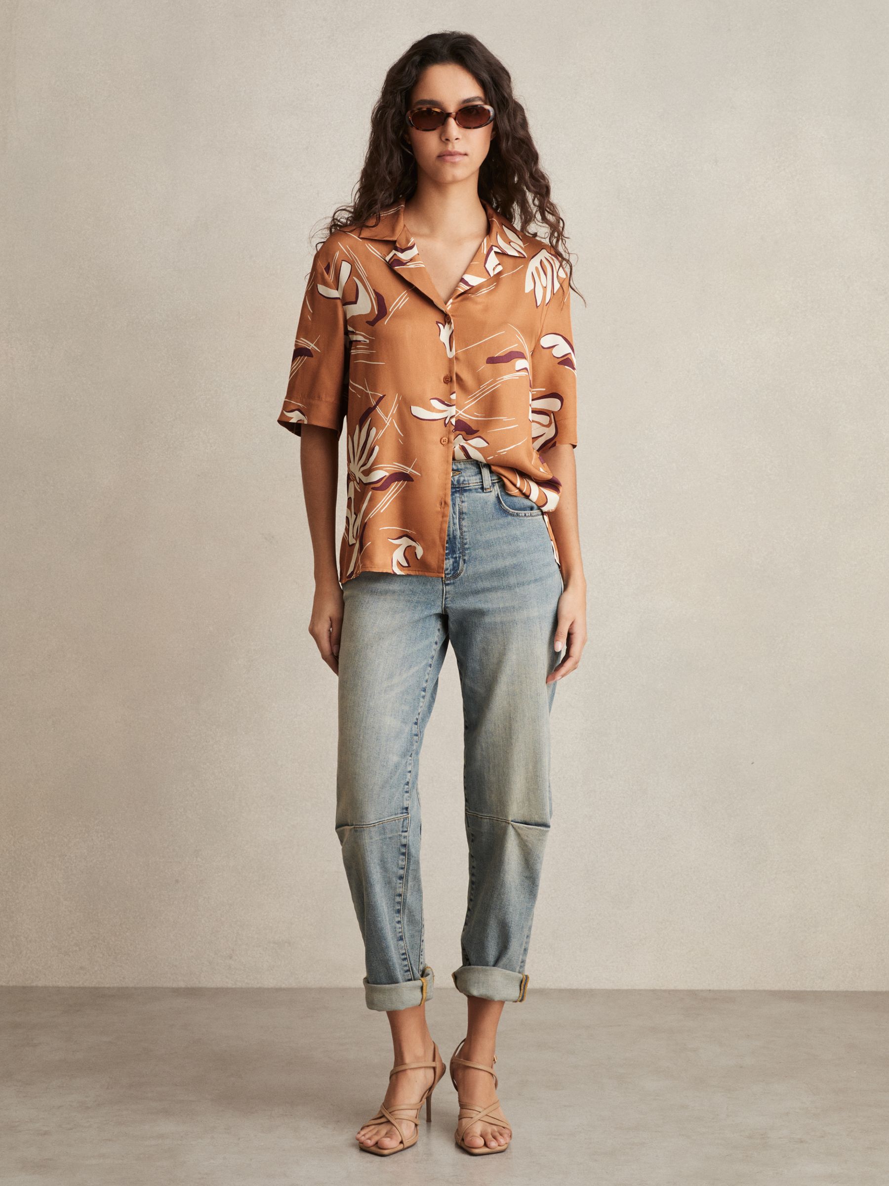 Printed Cuban-Collar Shirt in Rust