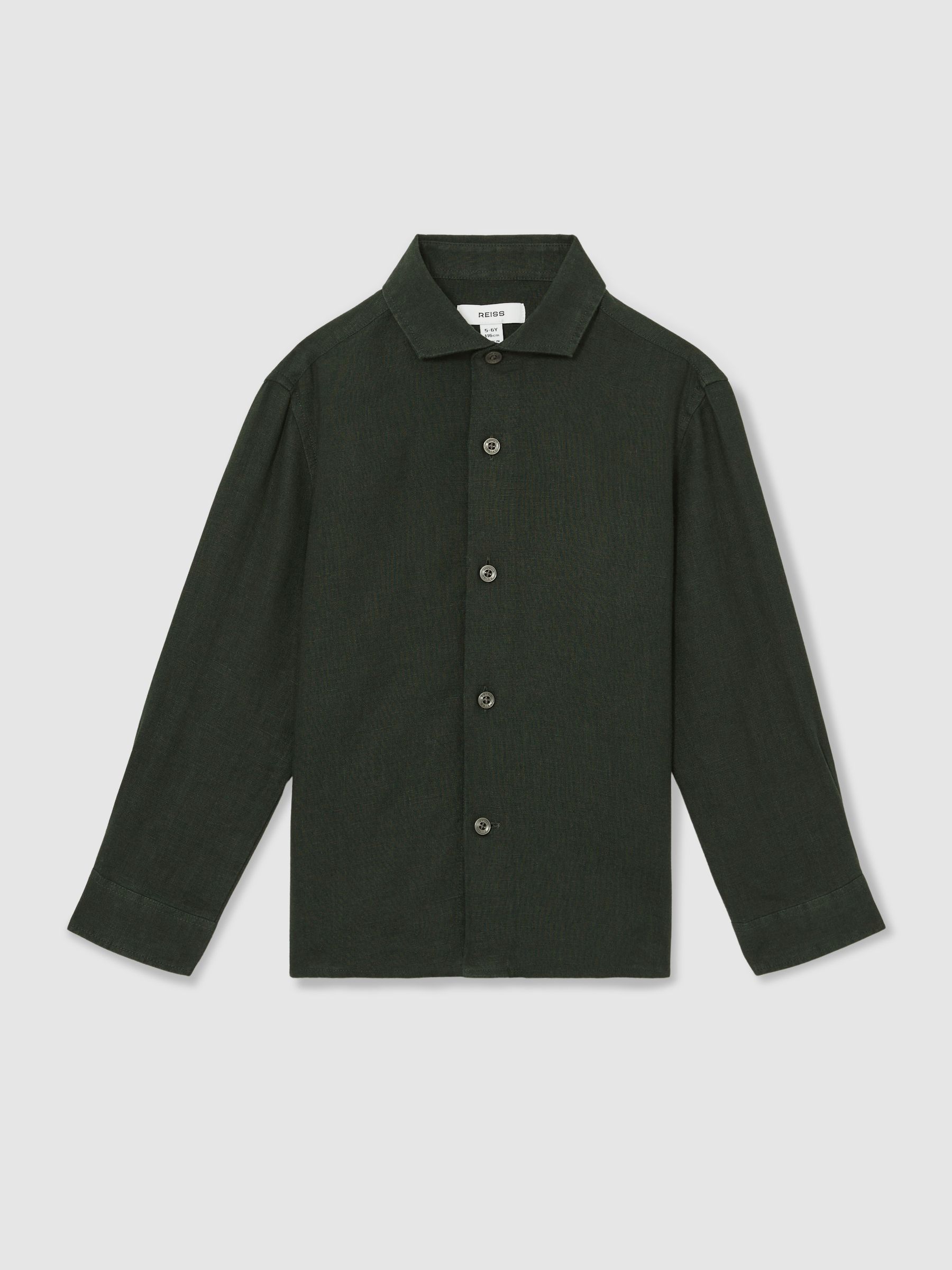 9-13 yrs Linen Cutaway Collar Shirt in Dark Green