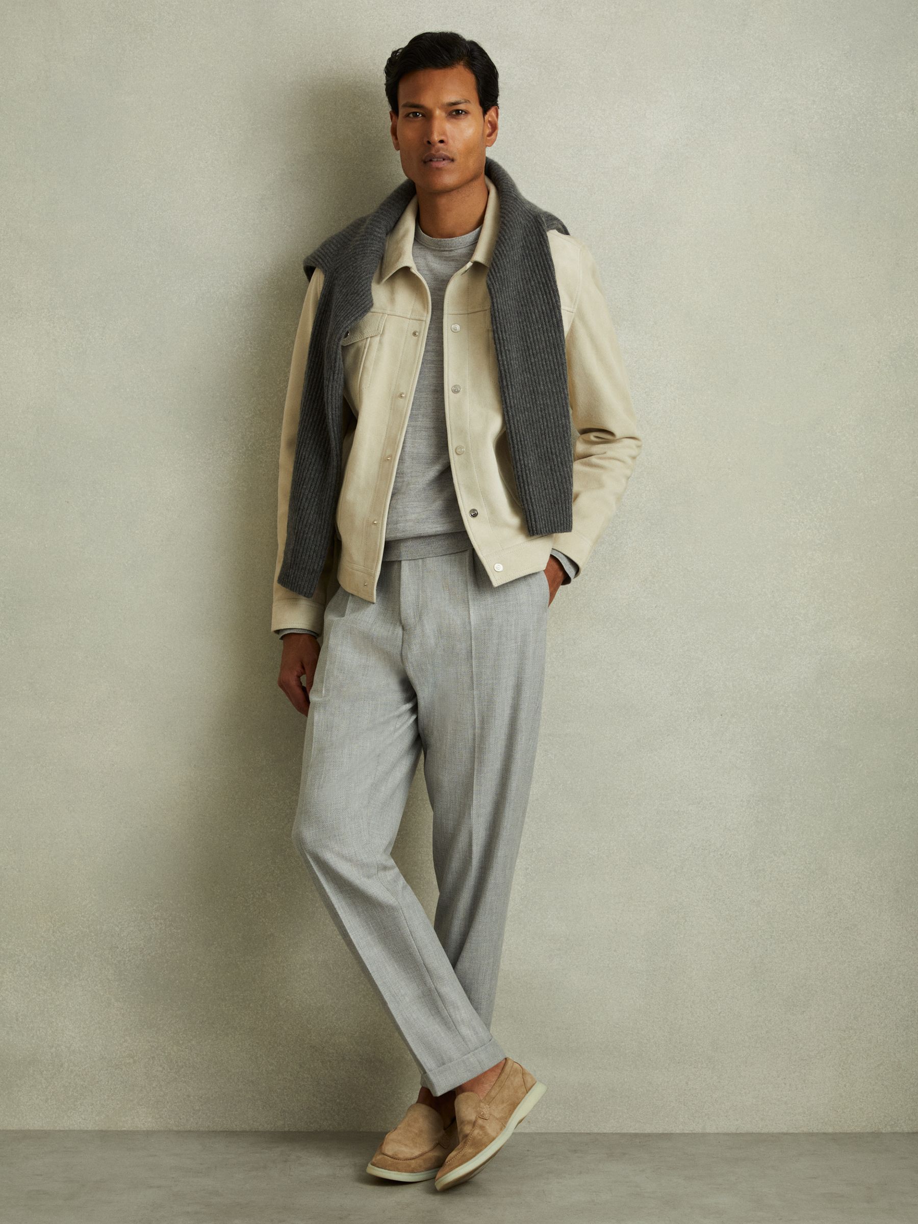 Suede Trucker Jacket in Off White