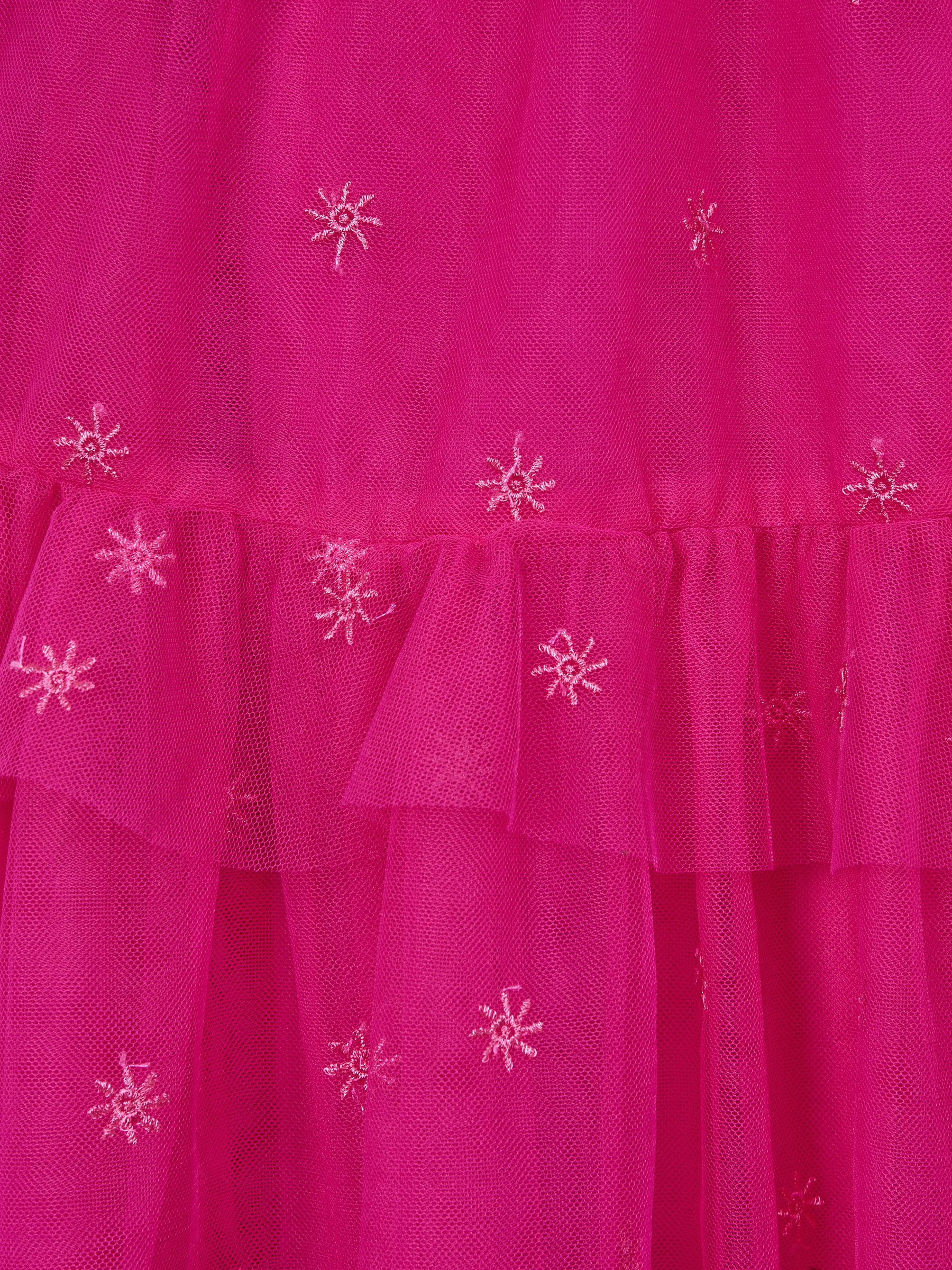 Junior Tulle Embroidered Dress in Bright Pink