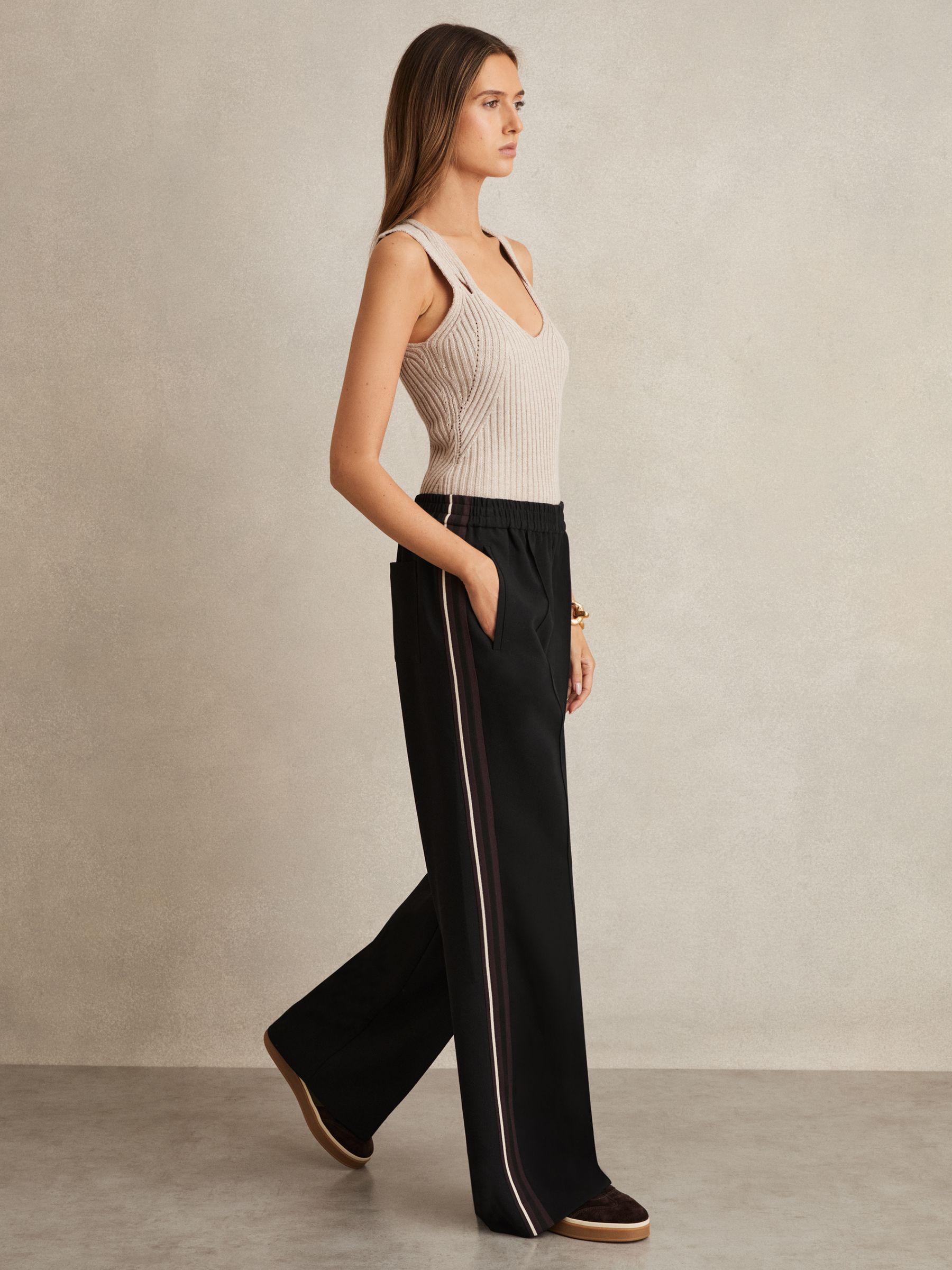 Side-Stripe Wide-Leg Trousers in Black