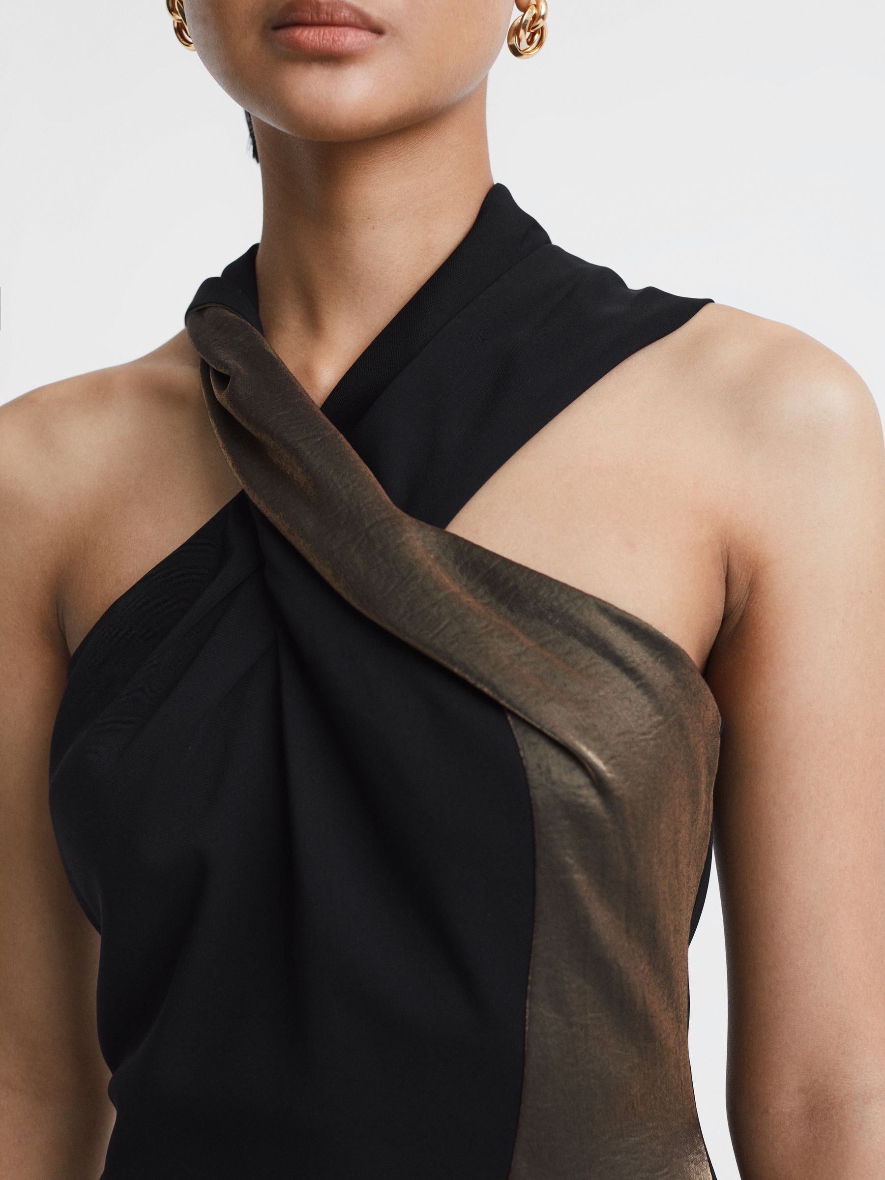 Metallic Stripe Bodycon Midi Dress in Black/Bronze