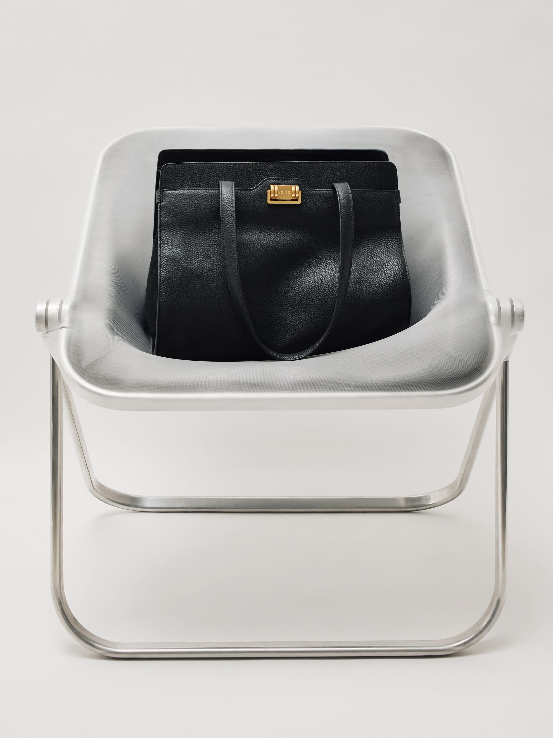 Grained Leather Tote Bag in Black